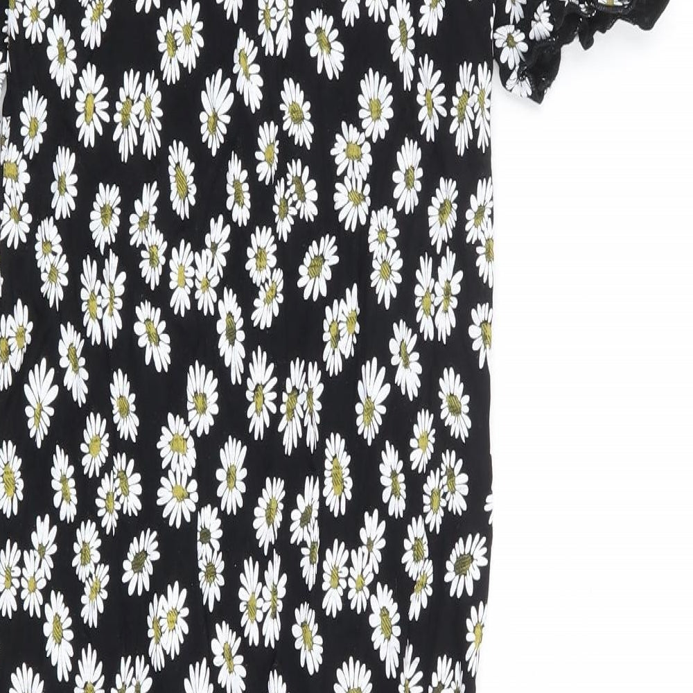 Boohoo Womens Black Floral Viscose Mermaid Size 12 Sweetheart Pullover - Daisy
