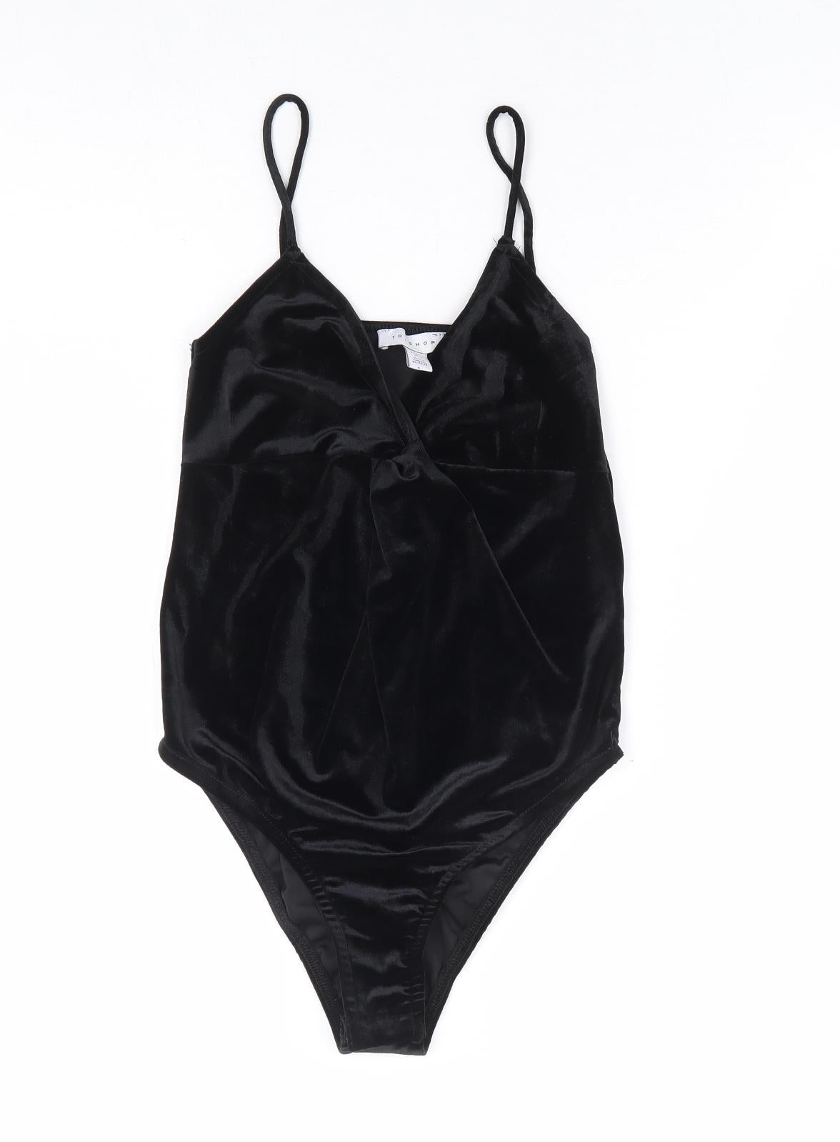 Topshop Womens Black Polyester Bodysuit One-Piece Size 8 Snap - Knot Front