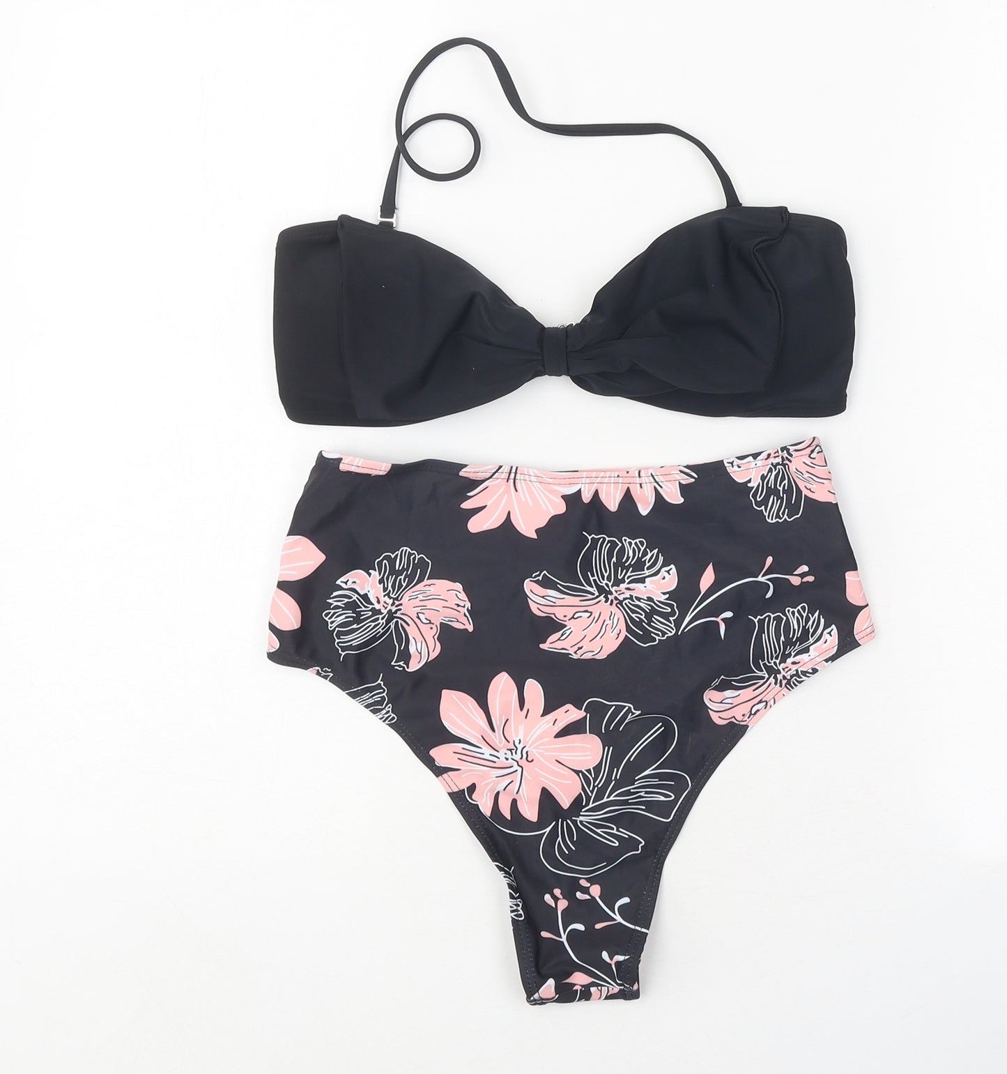 SheIn Womens Black Floral Polyester Bikini Size M
