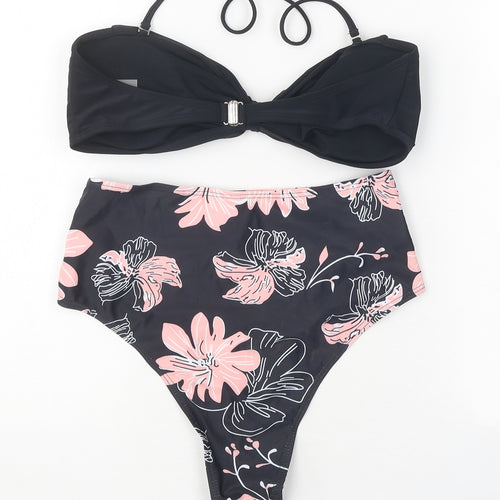 SheIn Womens Black Floral Polyester Bikini Size M