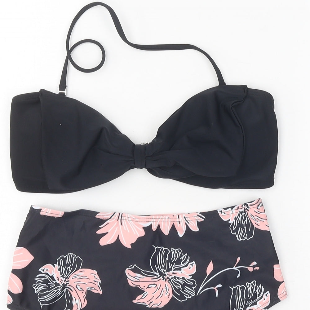 SheIn Womens Black Floral Polyester Bikini Size M