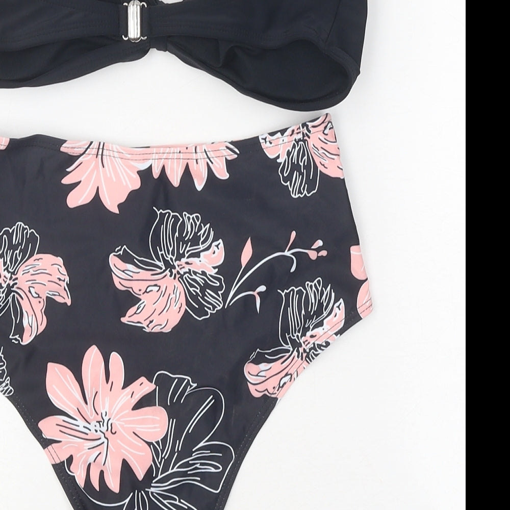 SheIn Womens Black Floral Polyester Bikini Size M