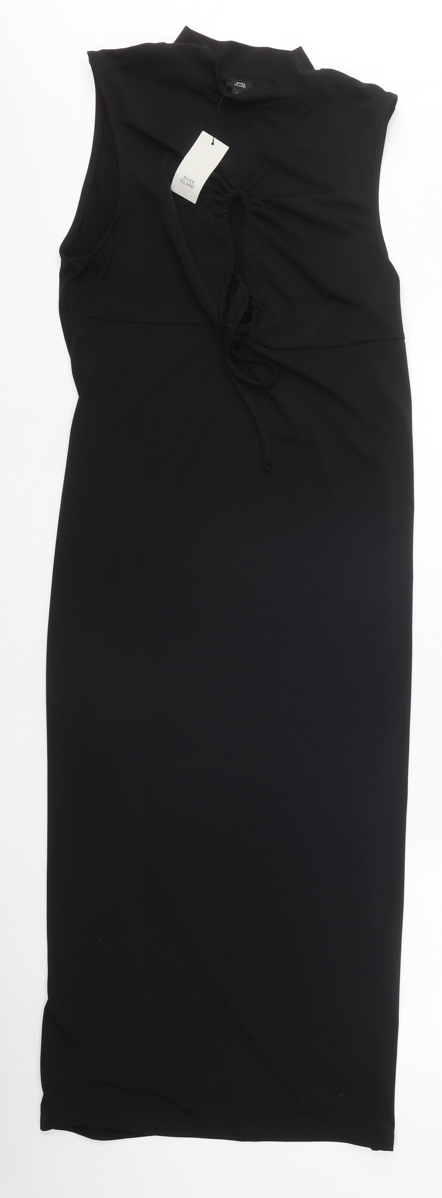 River Island Womens Black Polyester Pencil Dress Size 14 Mock Neck Pullover - cut-out dress