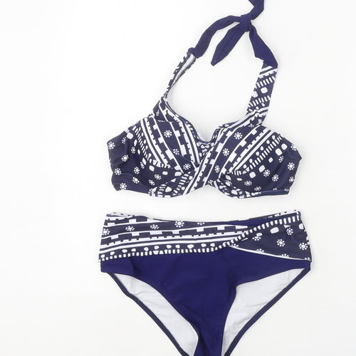 SheIn Womens Blue Geometric Elastane Bikini Size M