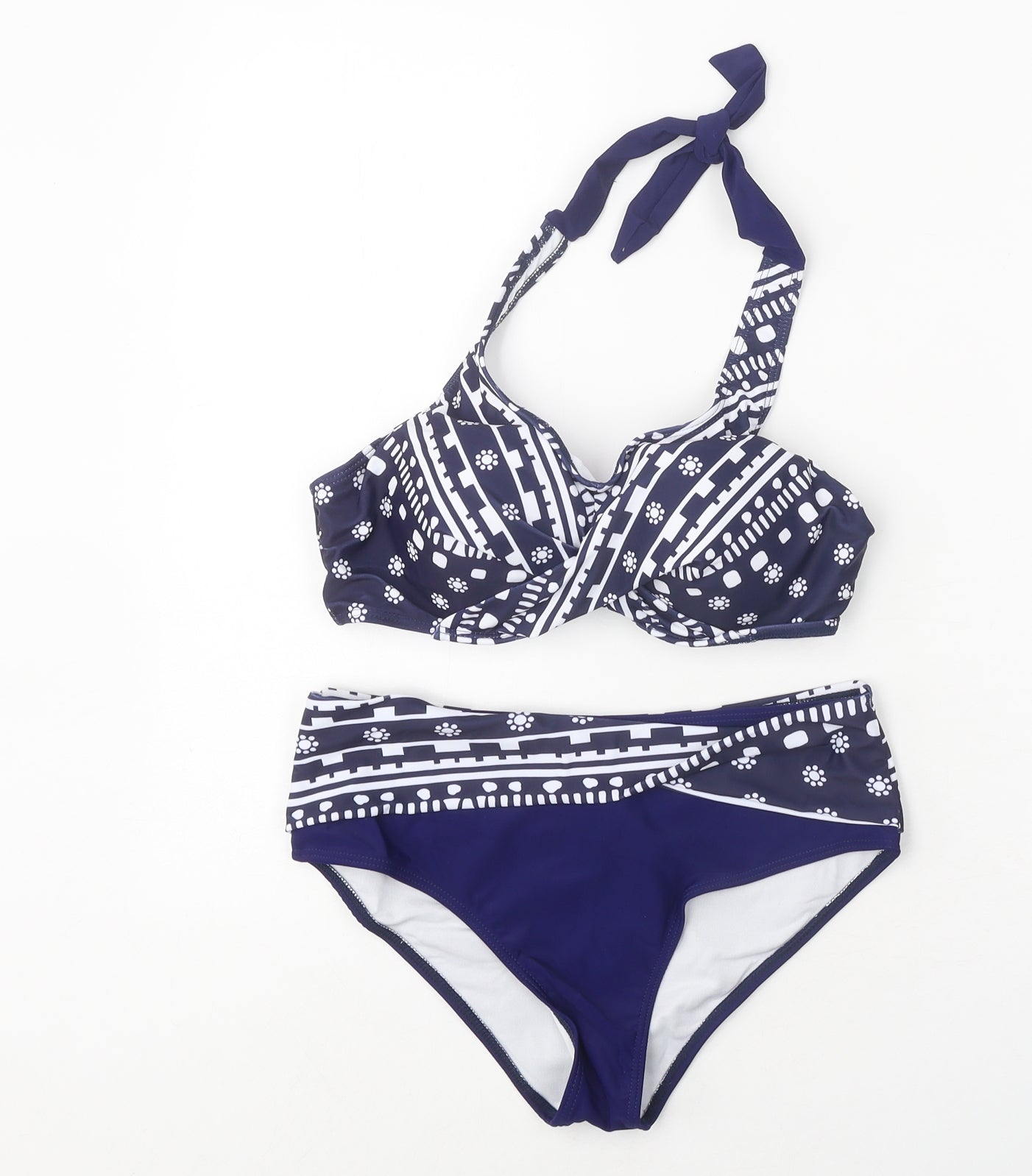 SheIn Womens Blue Geometric Elastane Bikini Size M