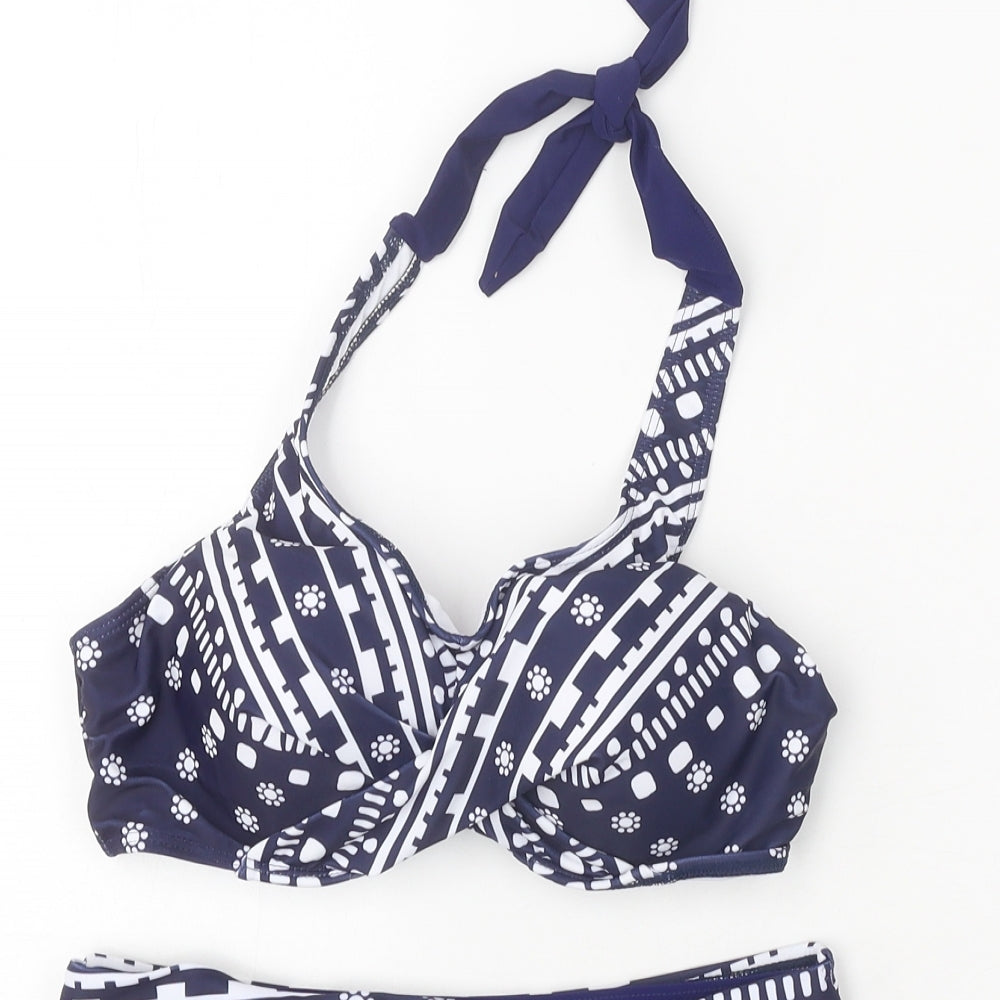 SheIn Womens Blue Geometric Elastane Bikini Size M