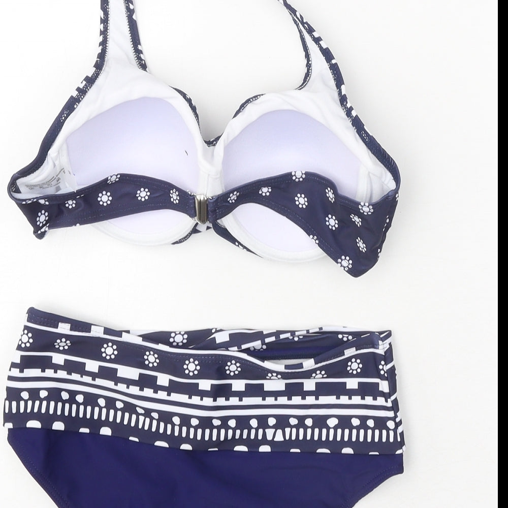 SheIn Womens Blue Geometric Elastane Bikini Size M