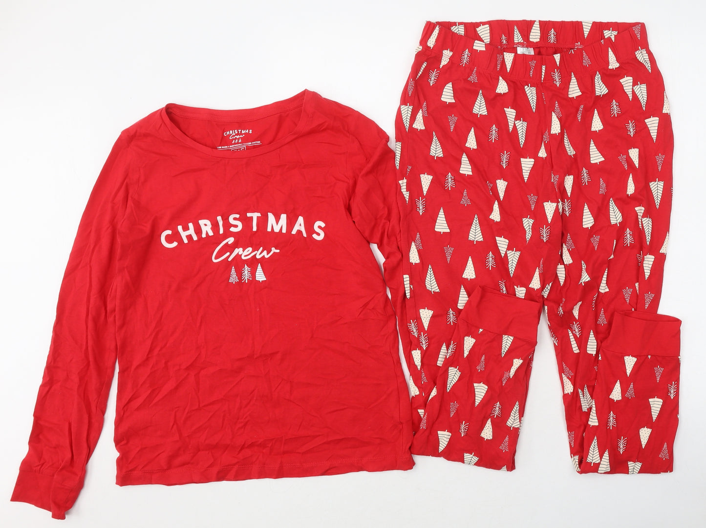 F&F Womens Red Geometric Cotton Top Pyjama Set Size 8 - Christmas