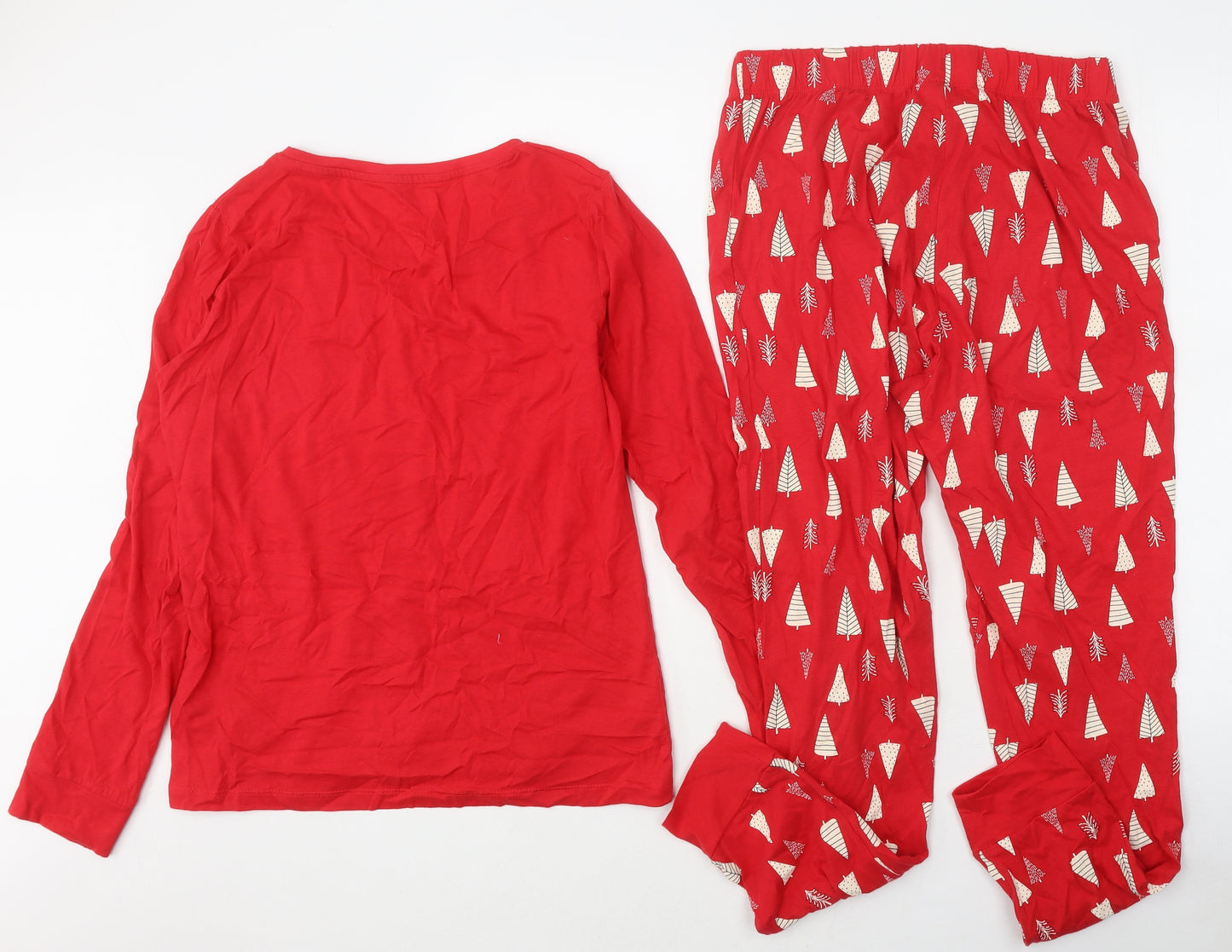 F&F Womens Red Geometric Cotton Top Pyjama Set Size 8 - Christmas