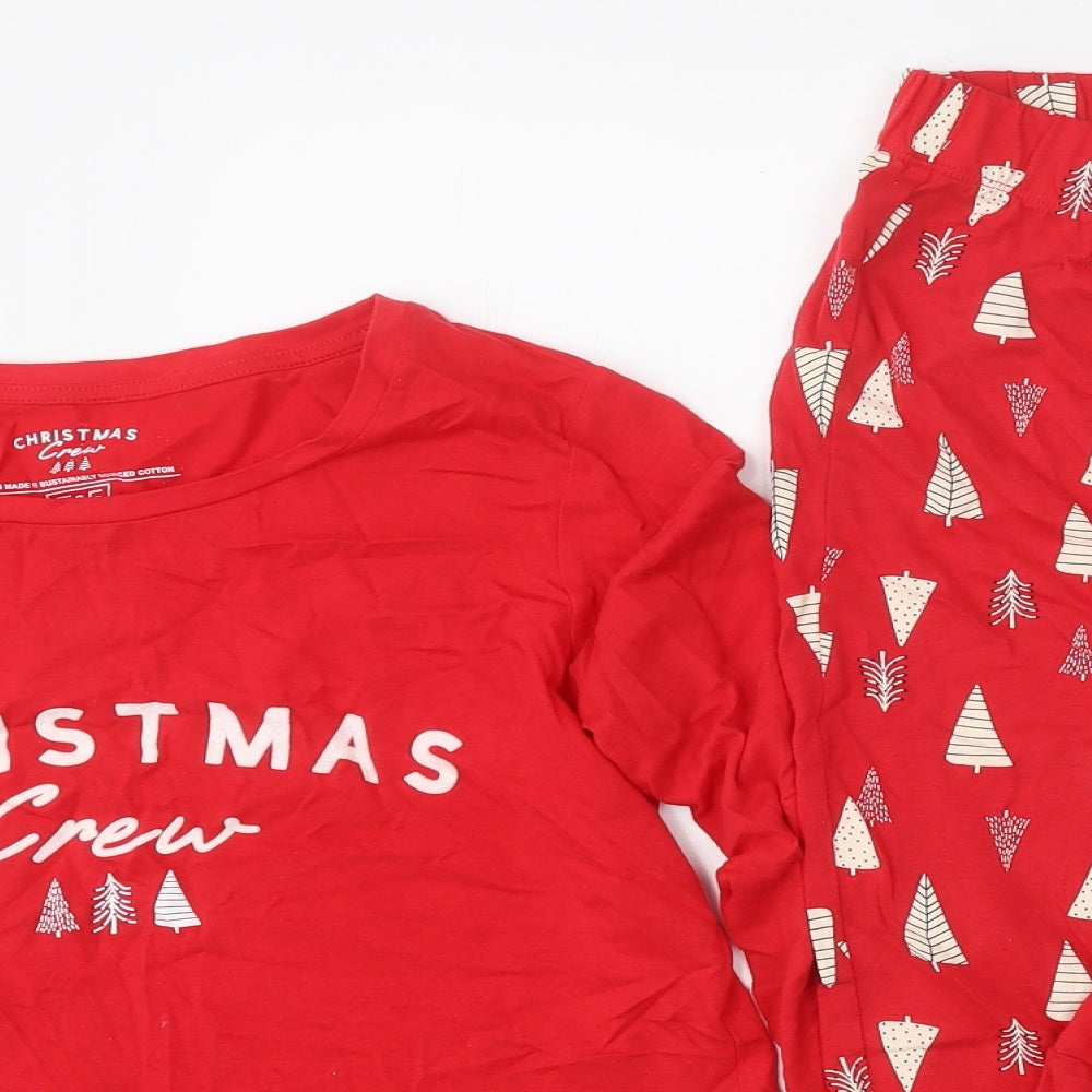 F&F Womens Red Geometric Cotton Top Pyjama Set Size 8 - Christmas
