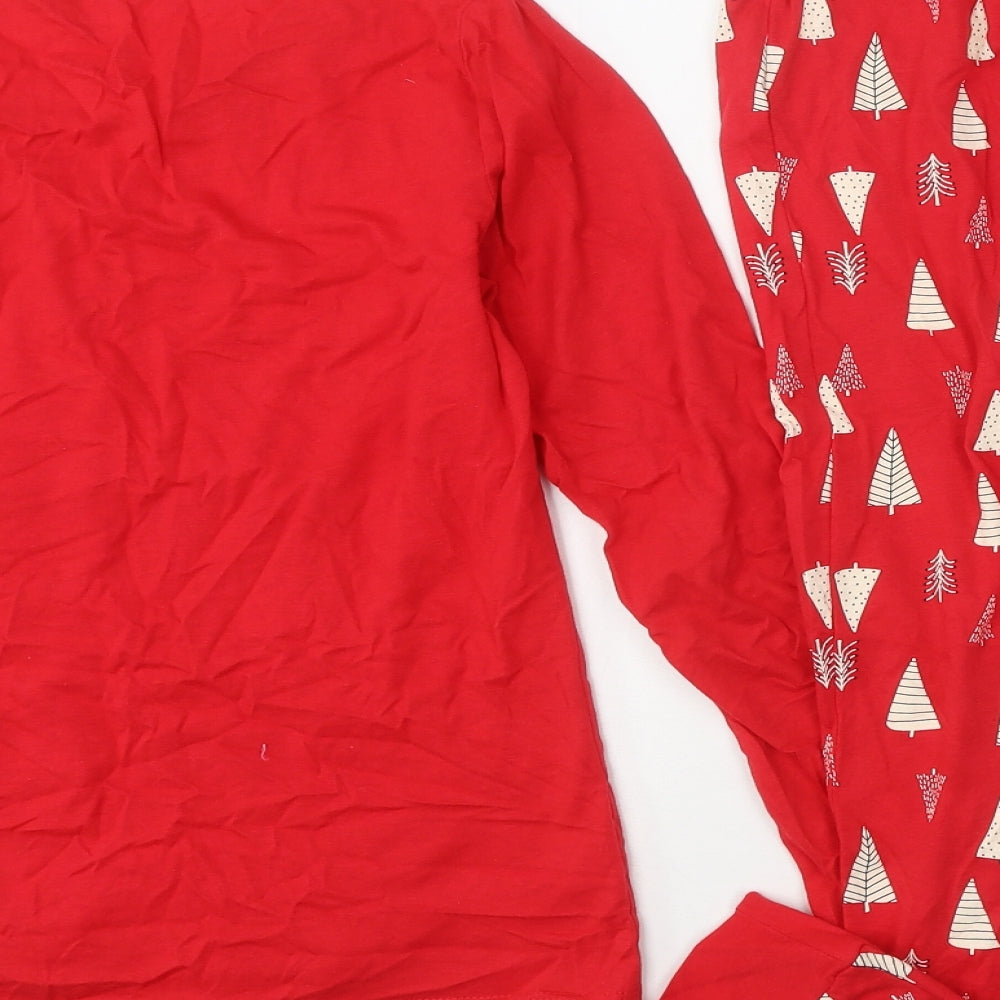 F&F Womens Red Geometric Cotton Top Pyjama Set Size 8 - Christmas