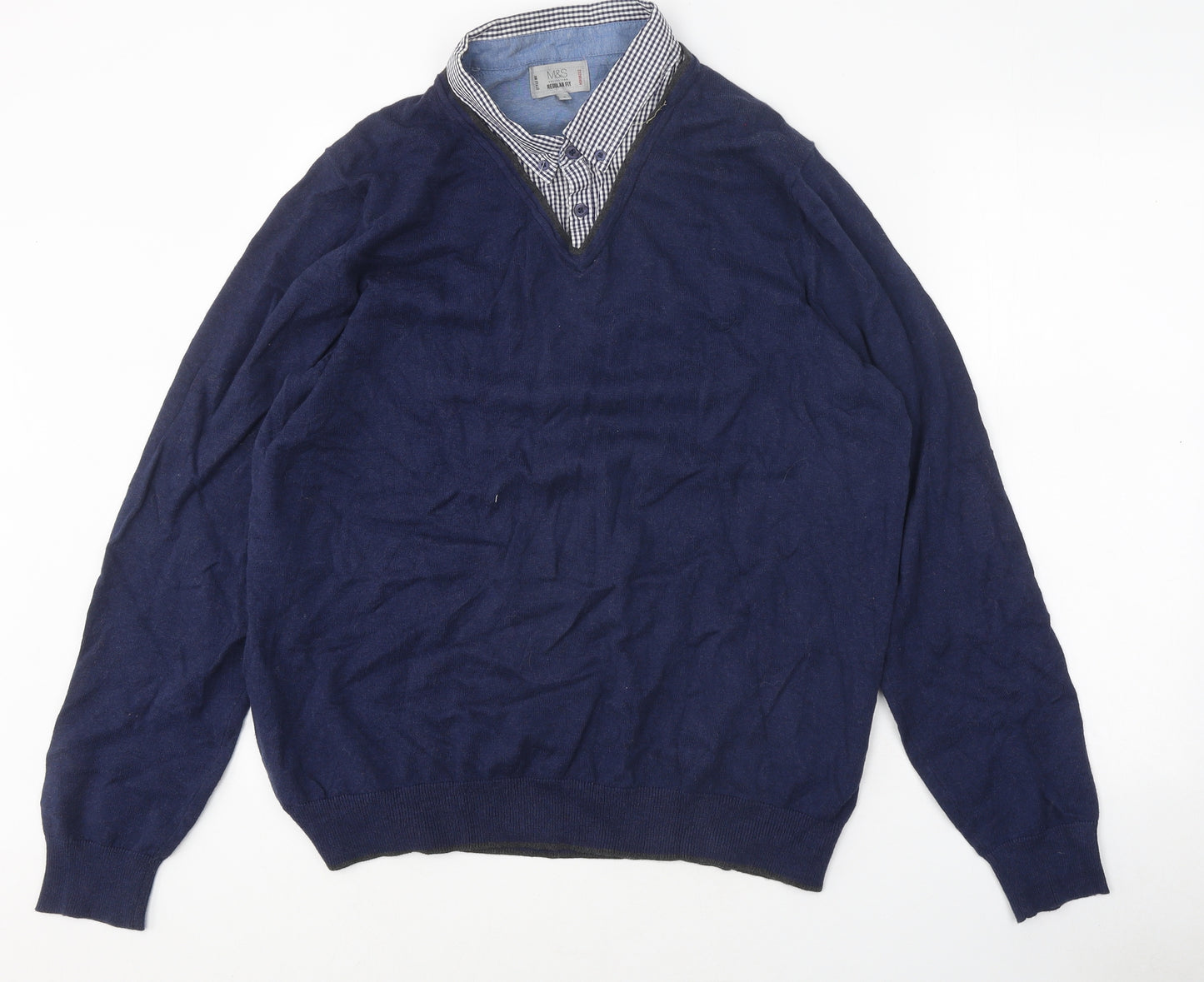 Marks and Spencer Mens Blue Cotton Pullover Jumper Size L