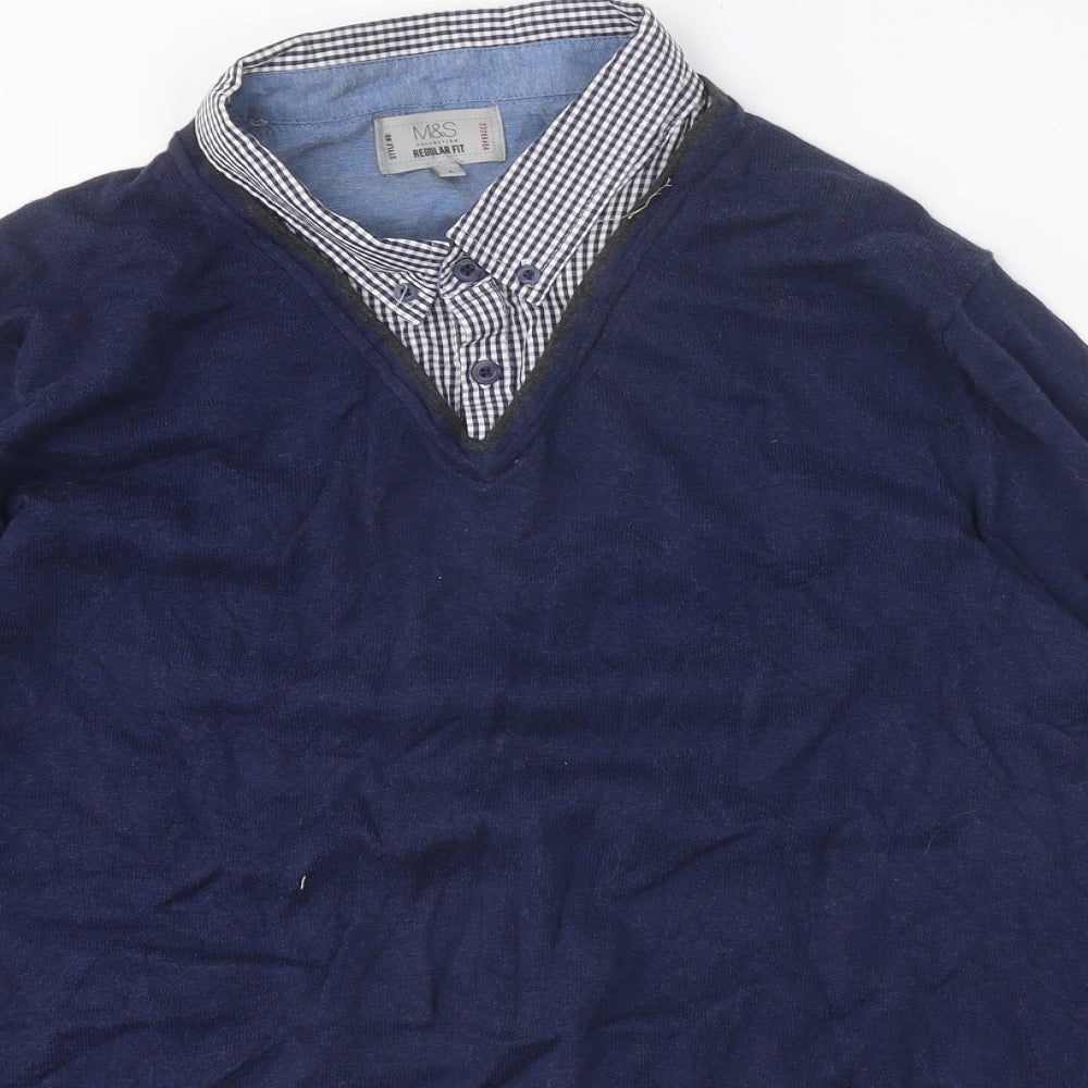 Marks and Spencer Mens Blue Cotton Pullover Jumper Size L