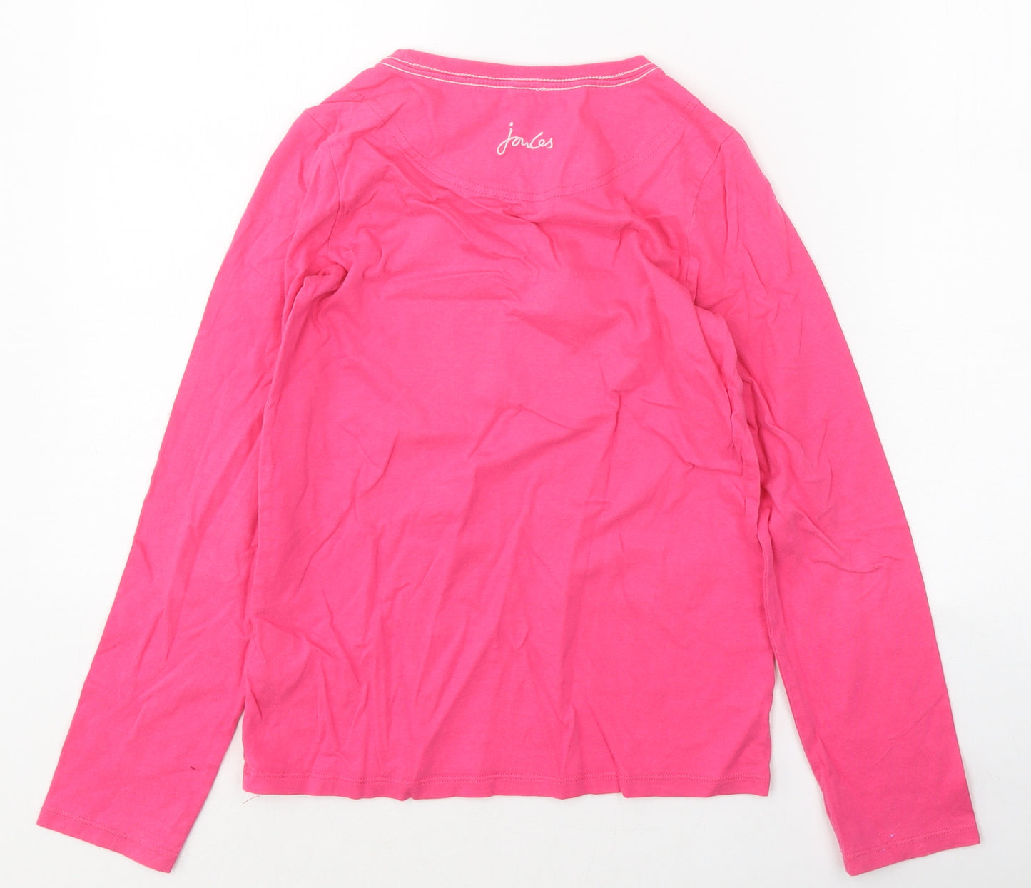 Joules Girls Pink 100% Cotton Basic T-Shirt Size 11 Years Round Neck Pullover - Cat