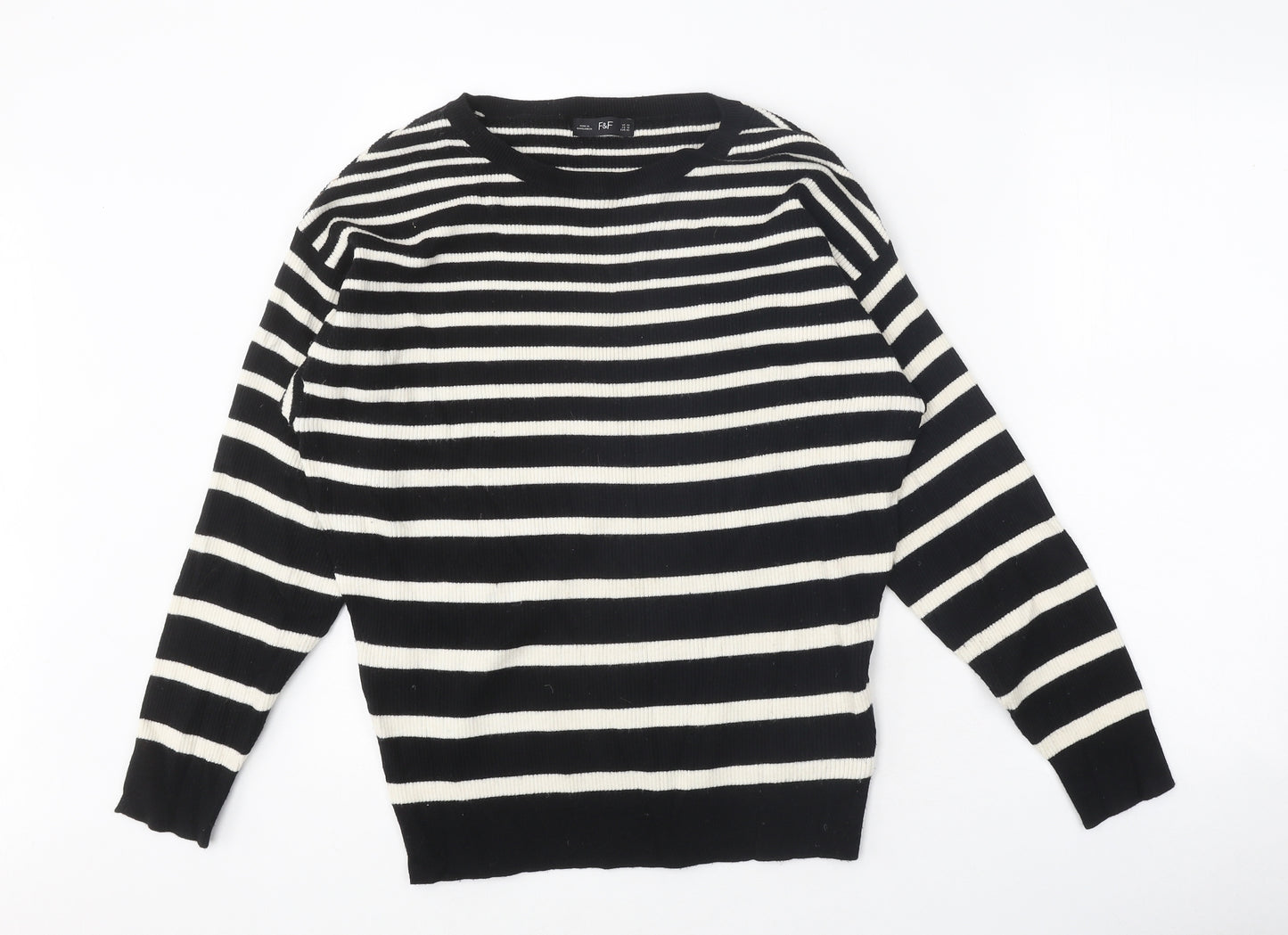 F&F Womens Black Roll Neck Striped Viscose Pullover Jumper Size 14