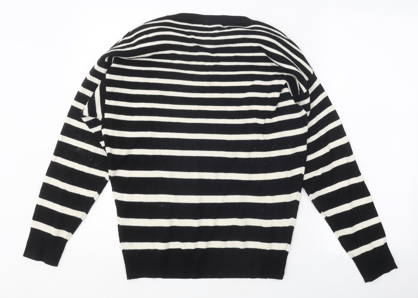 F&F Womens Black Roll Neck Striped Viscose Pullover Jumper Size 14