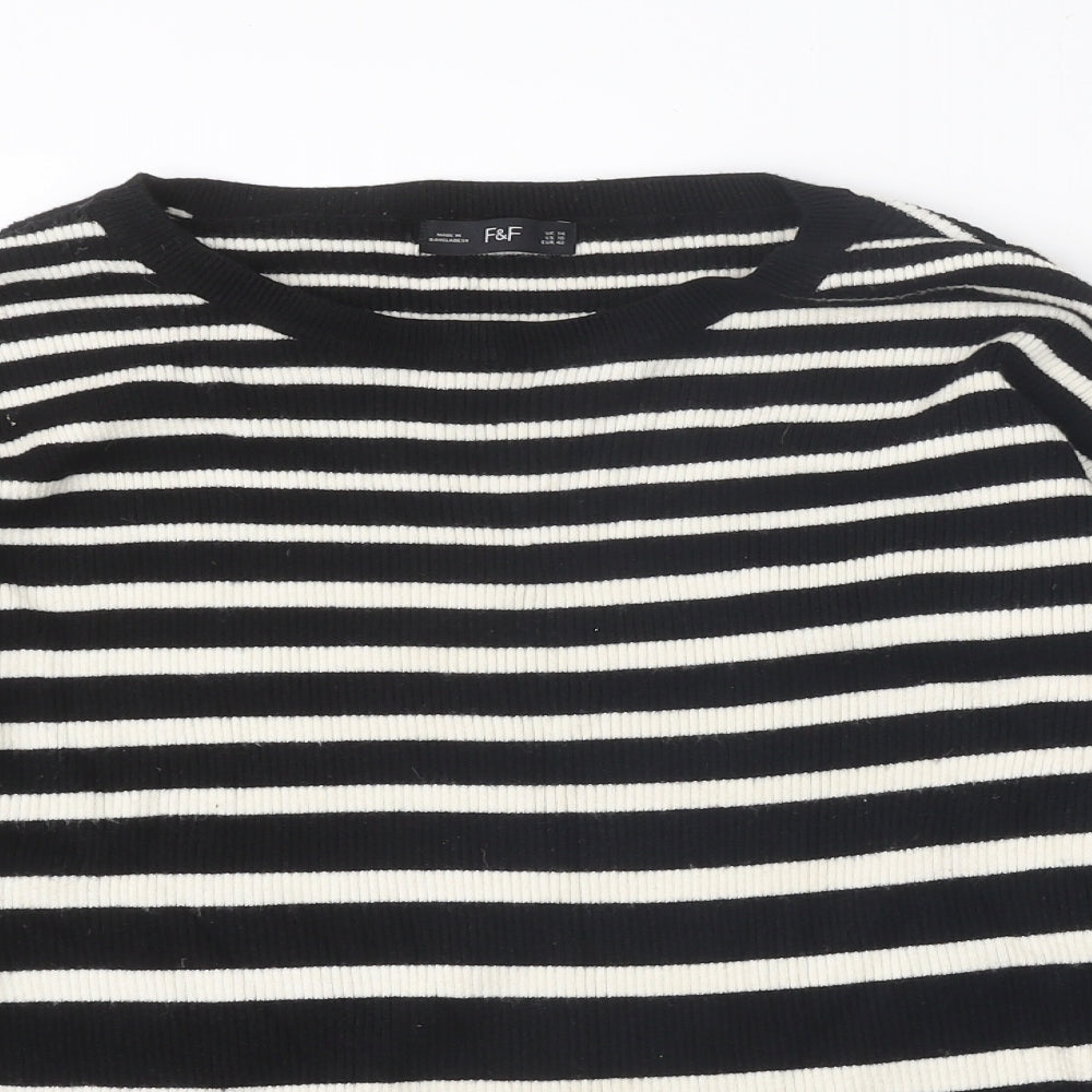 F&F Womens Black Roll Neck Striped Viscose Pullover Jumper Size 14
