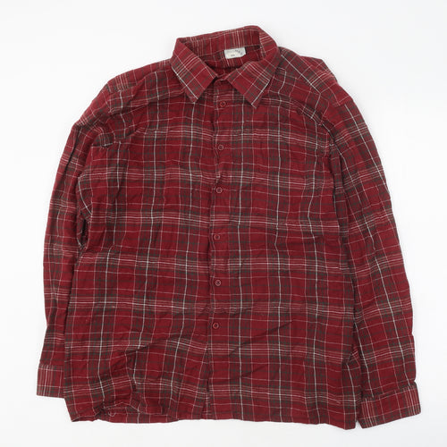 MAN MAN Mens Red Geometric Cotton Button-Up Size 2XL High Neck Button - Checkered