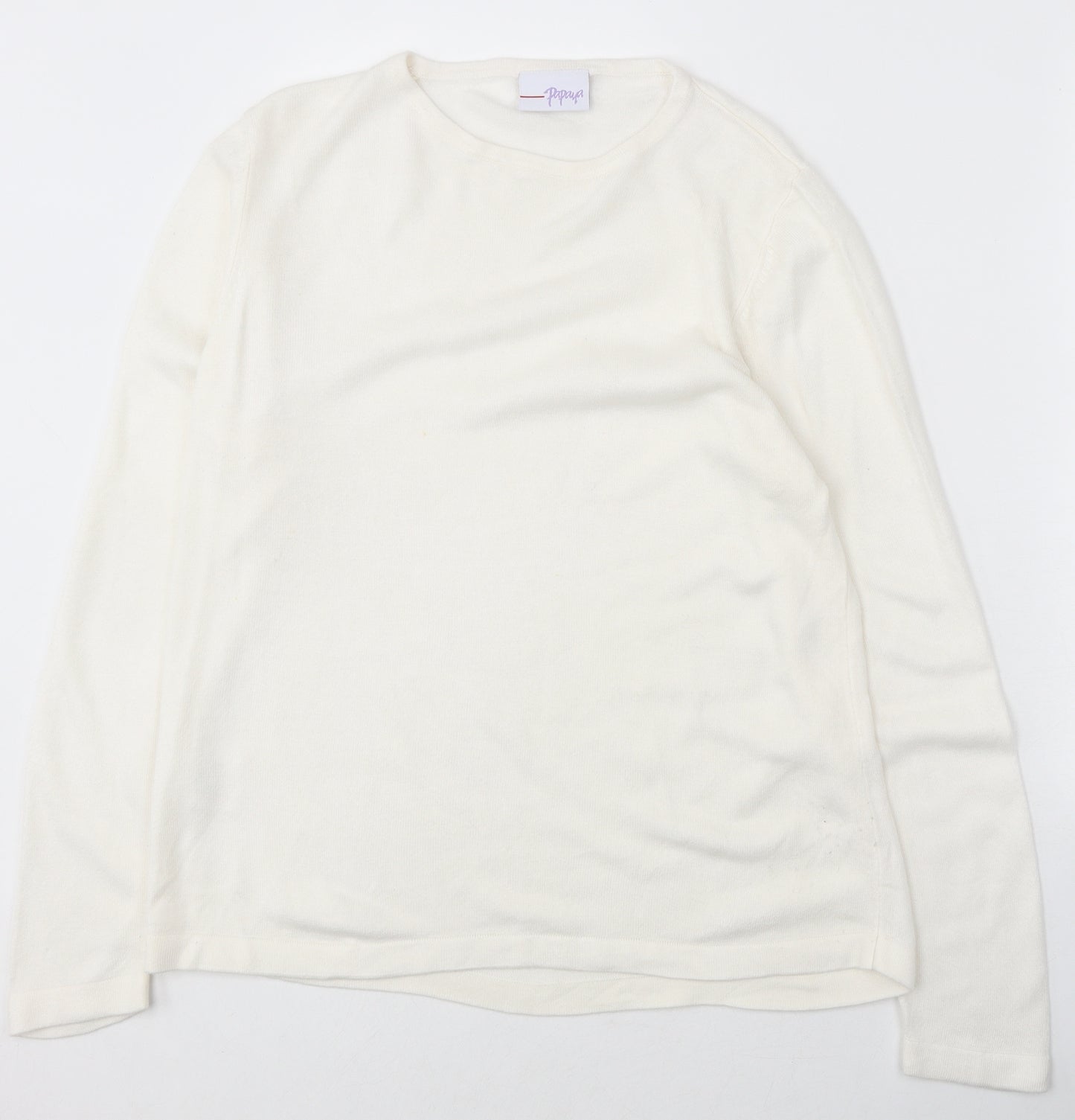Papaya Womens White Round Neck Acrylic Pullover Jumper Size 16 - size 16-18