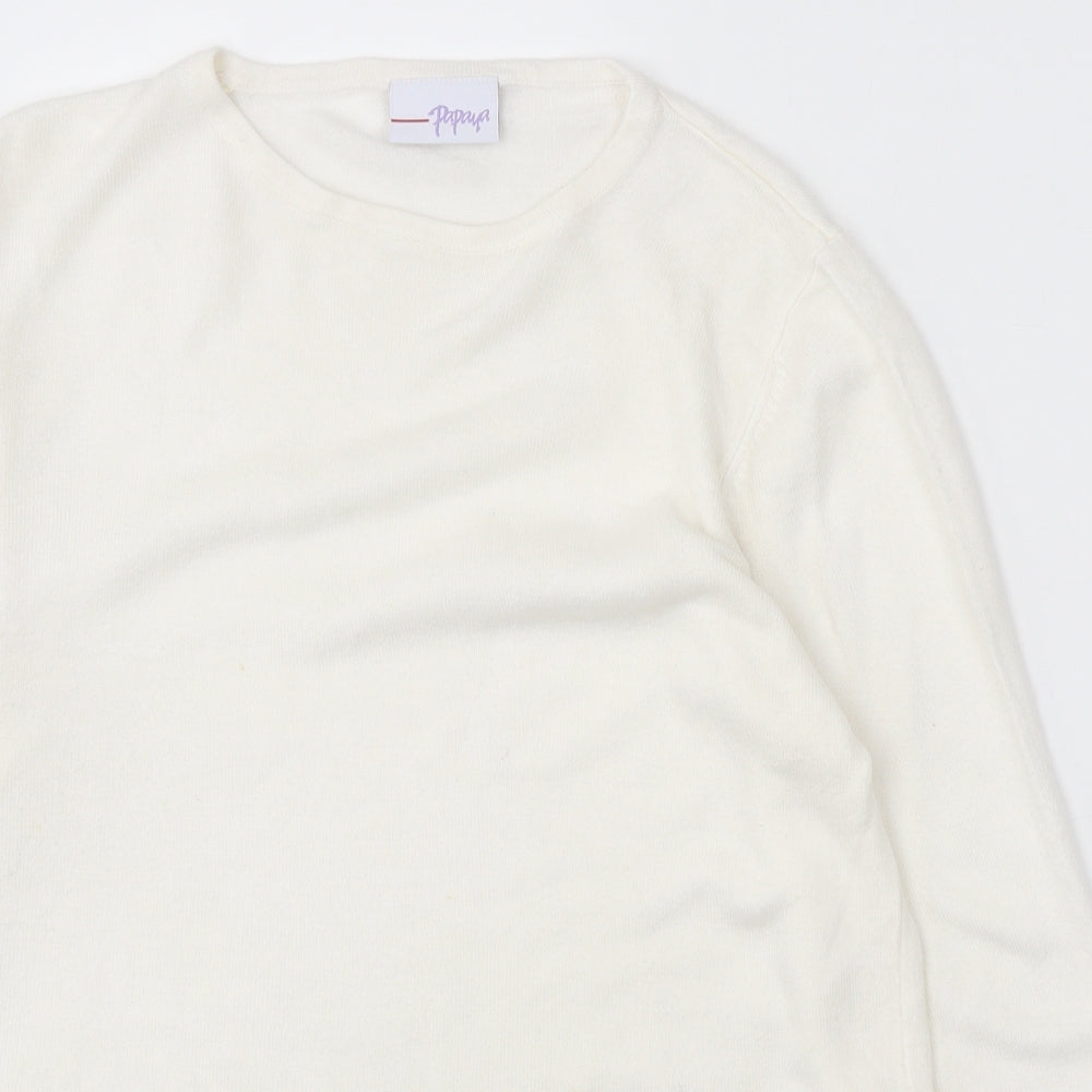 Papaya Womens White Round Neck Acrylic Pullover Jumper Size 16 - size 16-18