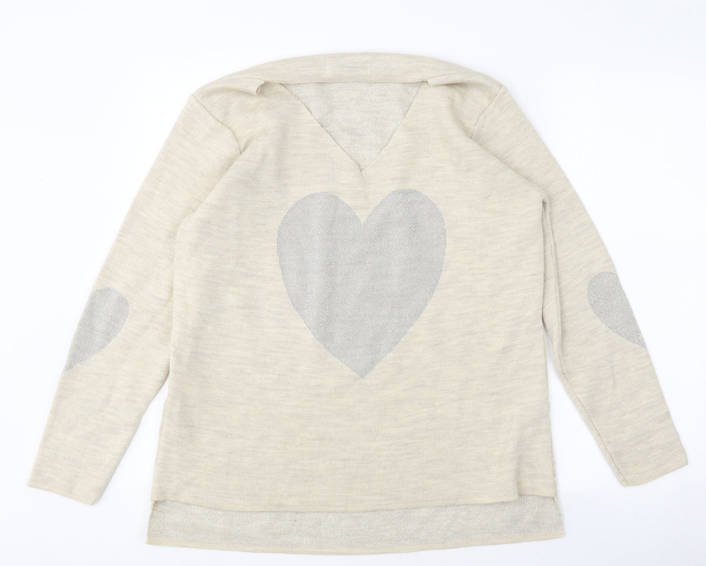 hoxton gal Mens Beige Round Neck Polyester Pullover Jumper One Size - Love Heart