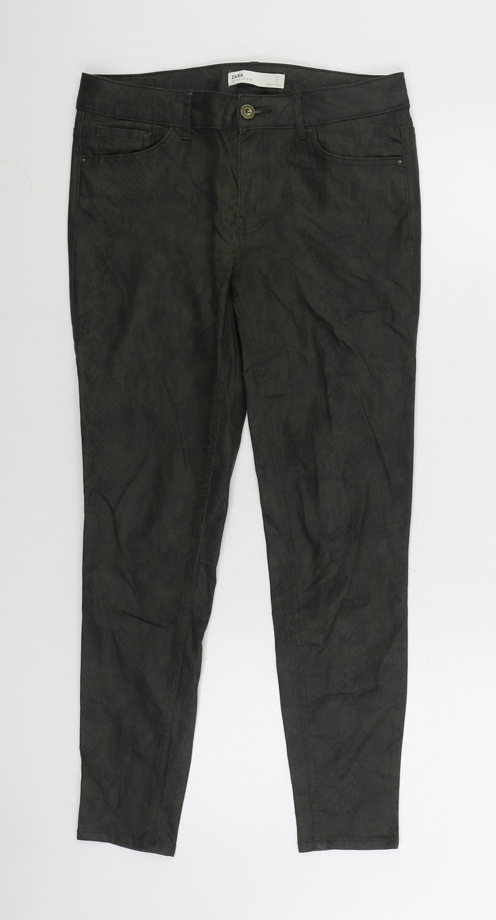 Zara Womens Green Animal Print Polyester Skinny Jeans Size 10 L26 in Regular Zip - Snake Skin