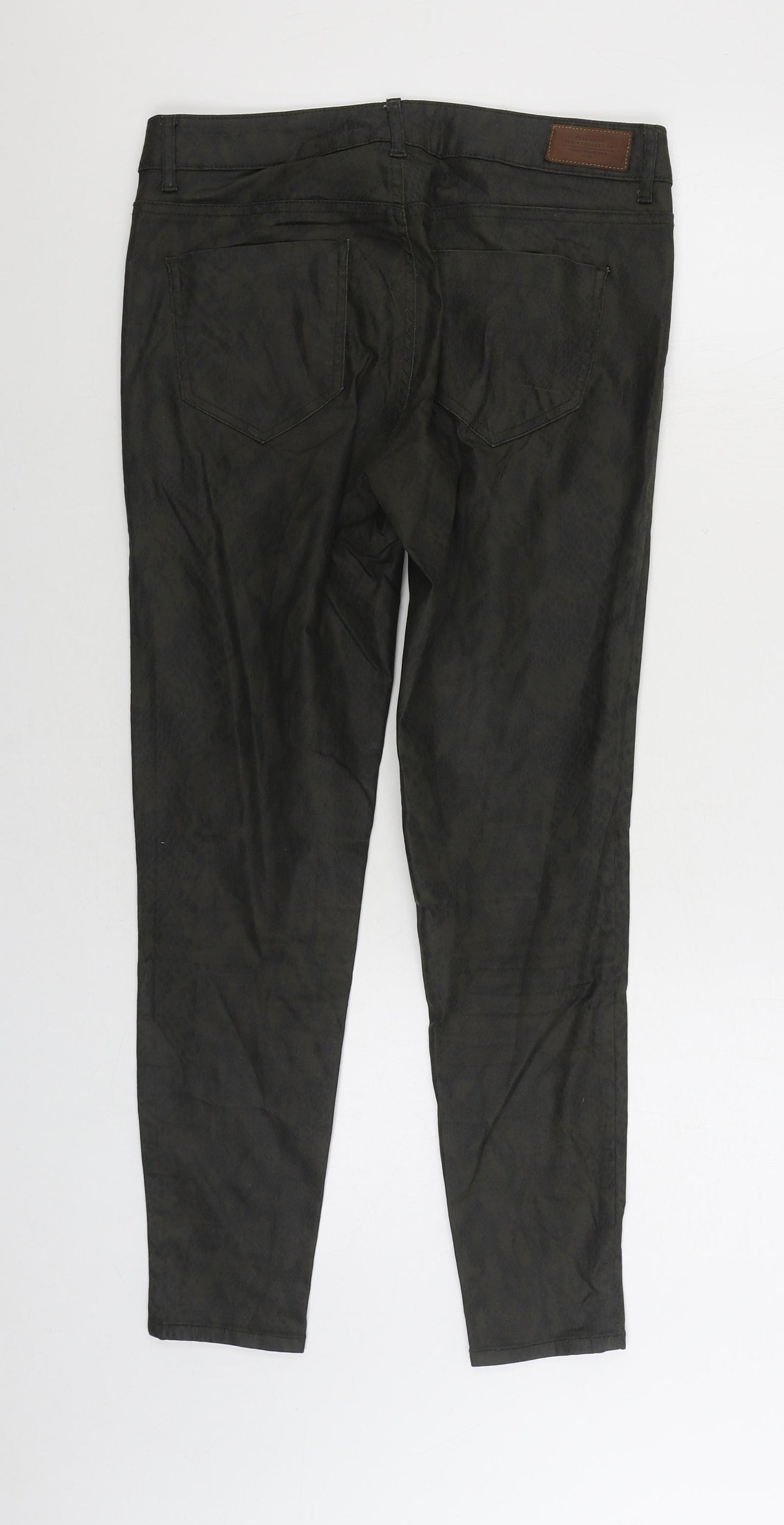 Zara Womens Green Animal Print Polyester Skinny Jeans Size 10 L26 in Regular Zip - Snake Skin