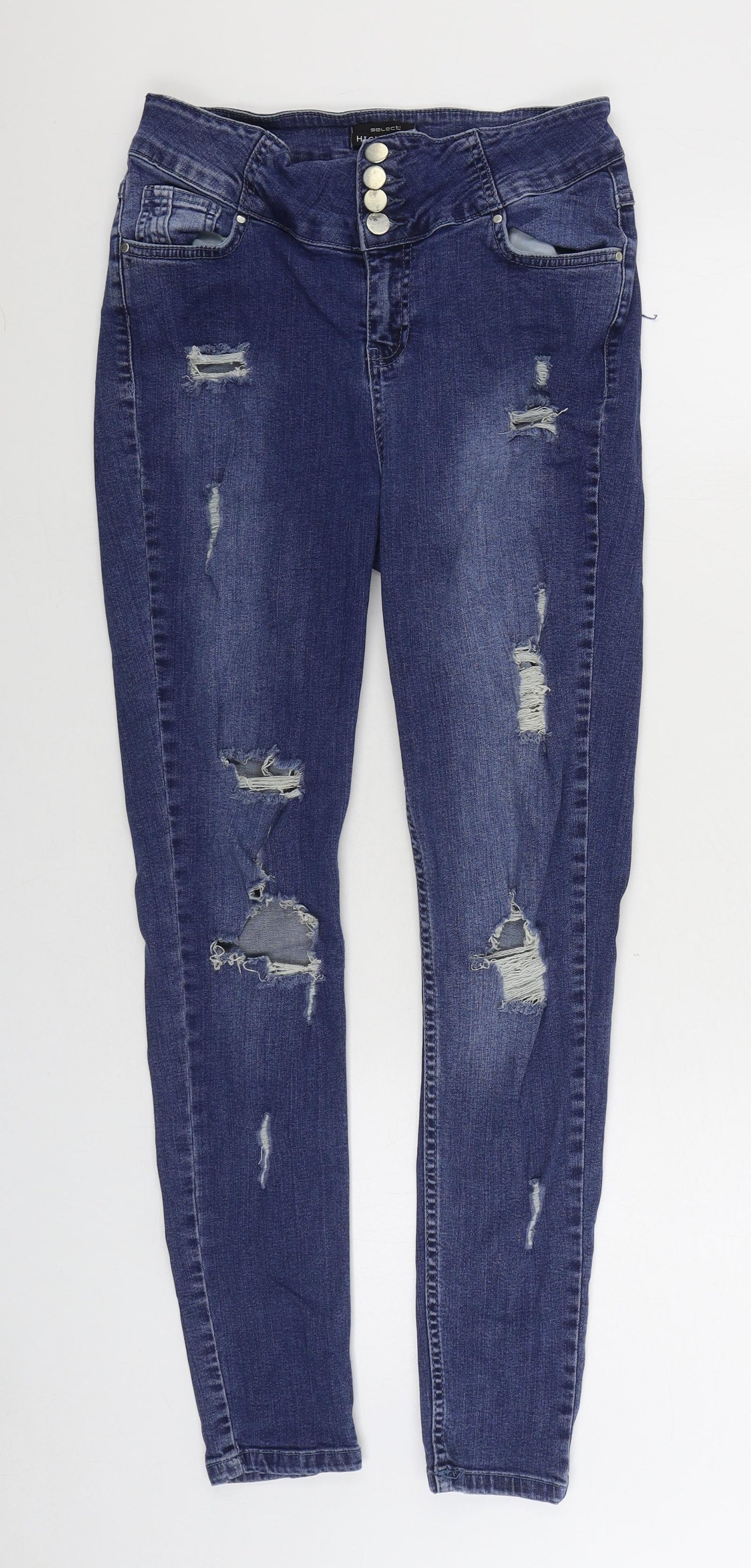 Select Womens Blue Cotton Skinny Jeans Size 12 L27 in Regular Zip