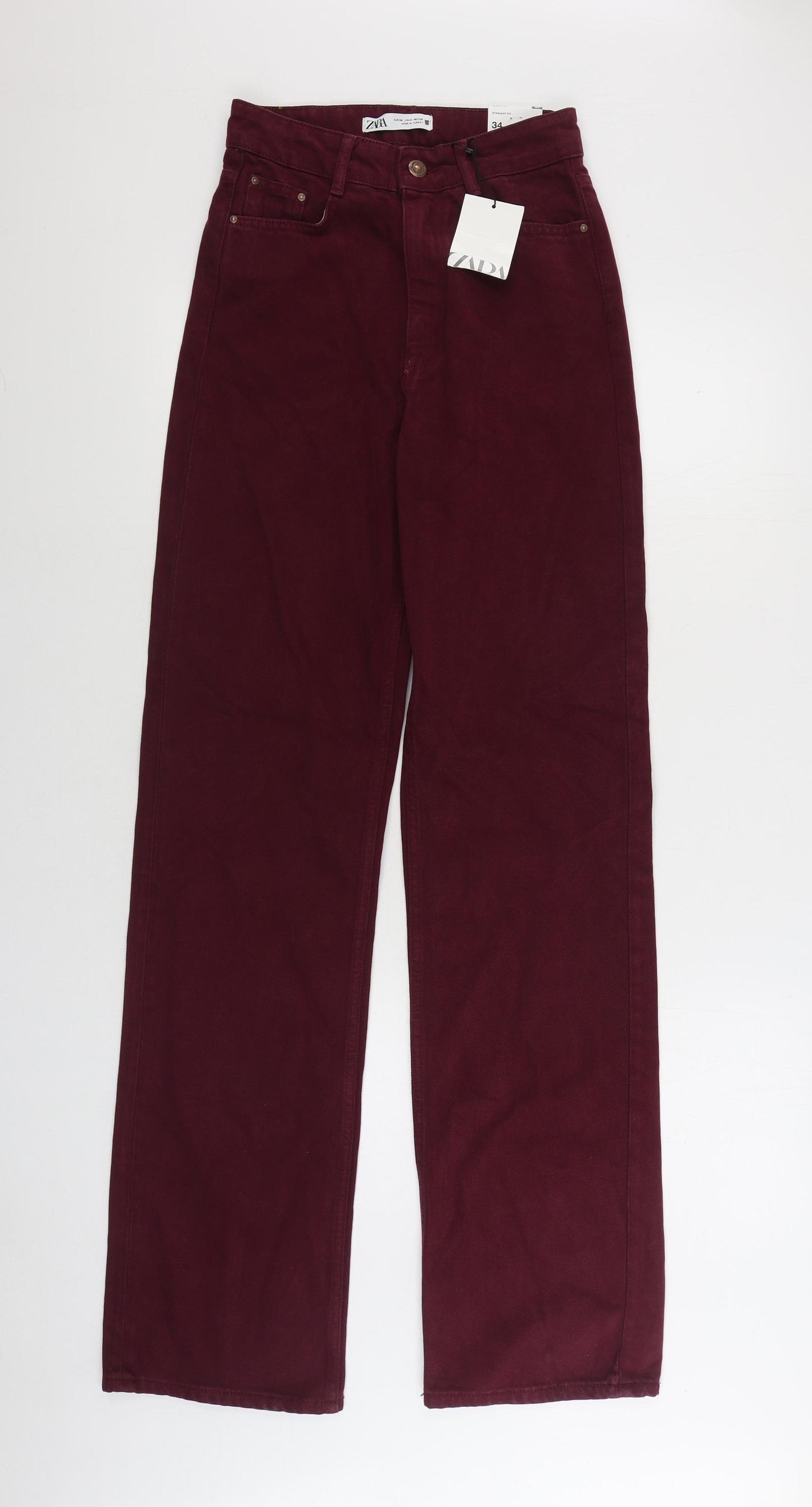 Zara Womens Red Cotton Straight Jeans Size 6 L34 in Regular Zip