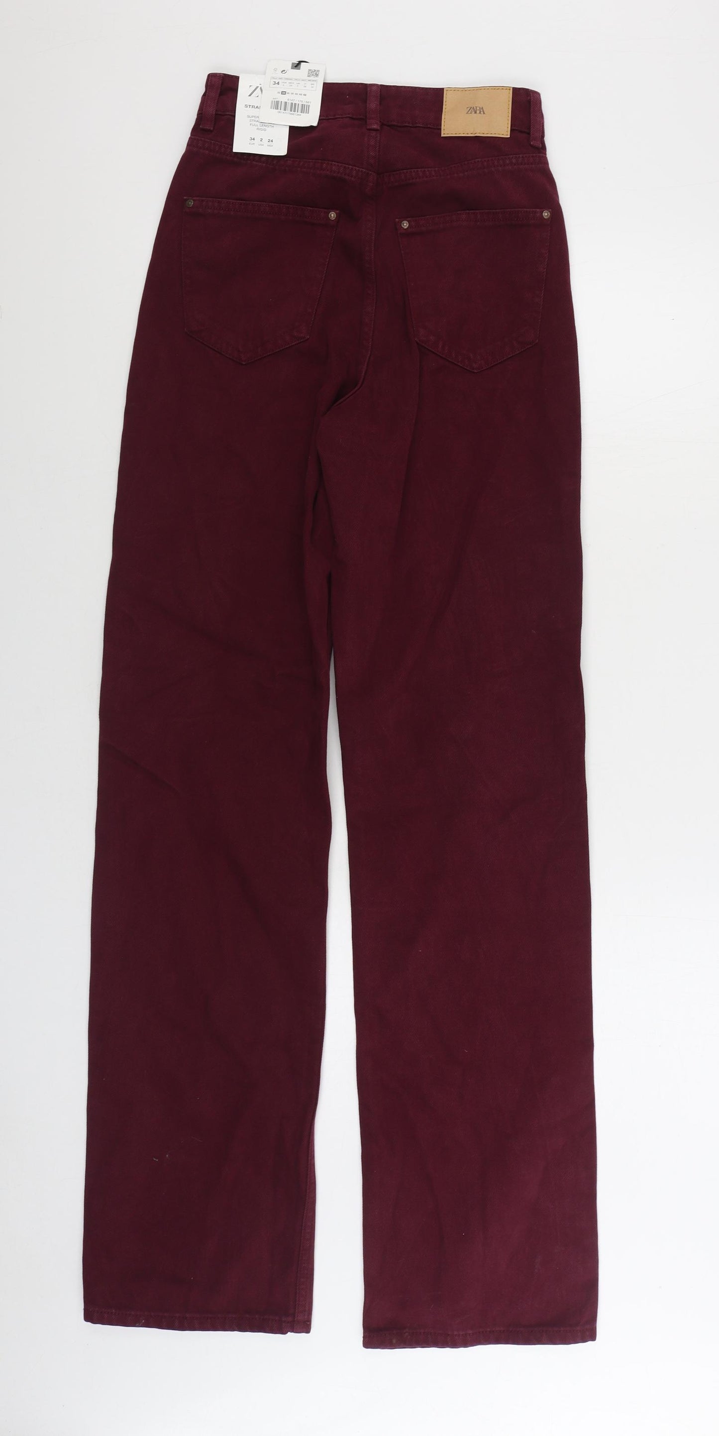 Zara Womens Red Cotton Straight Jeans Size 6 L34 in Regular Zip