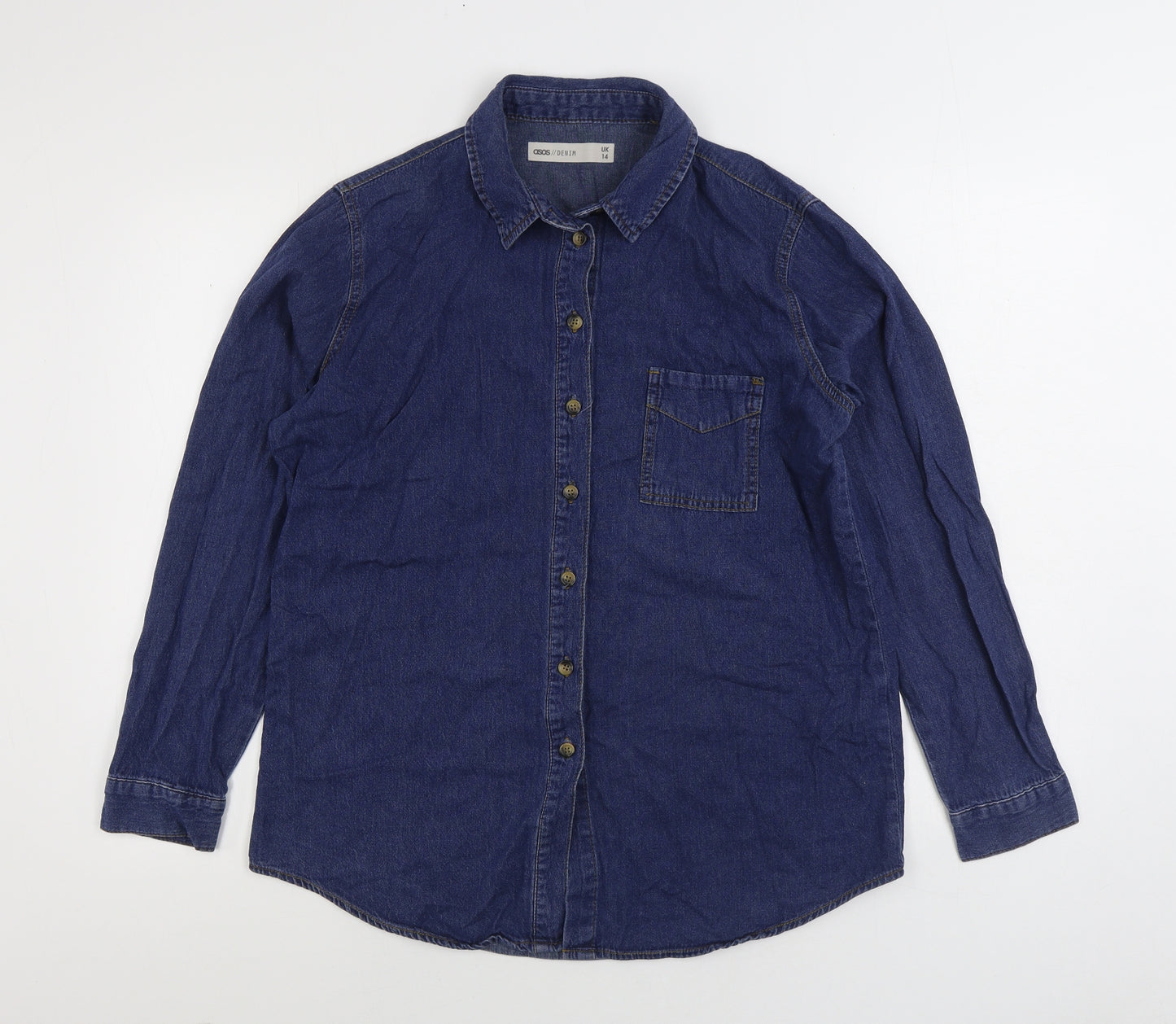 ASOS Womens Blue 100% Cotton Basic Button-Up Size 14 Collared