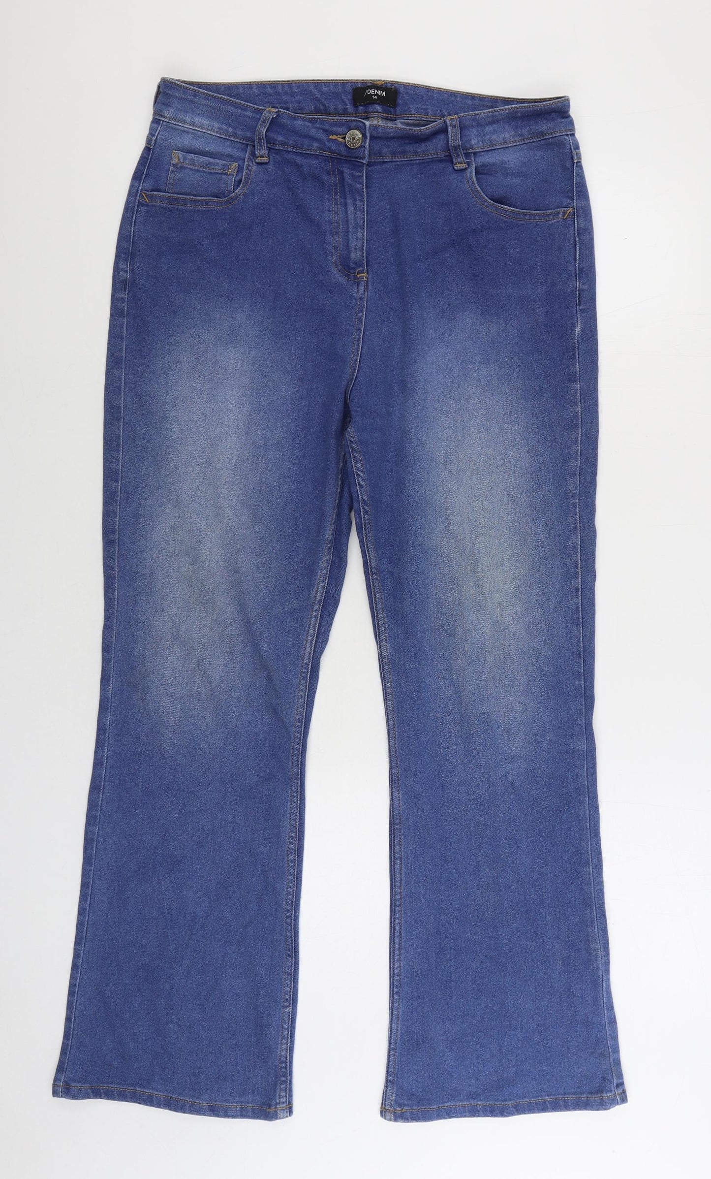 Matalan Womens Blue Cotton Bootcut Jeans Size 14 L28 in Regular Zip