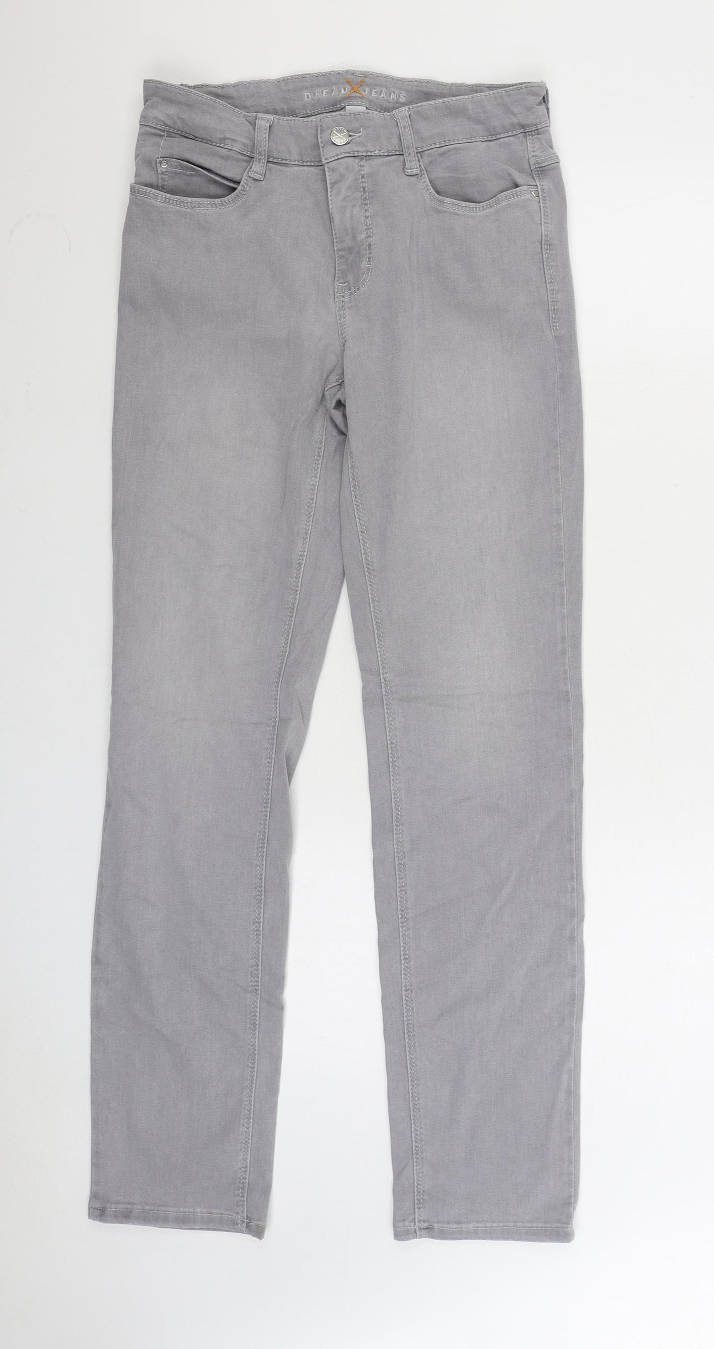 Dream Jeans By Mac Womens Grey Cotton Straight Jeans Size 10 L32 in Regular Zip