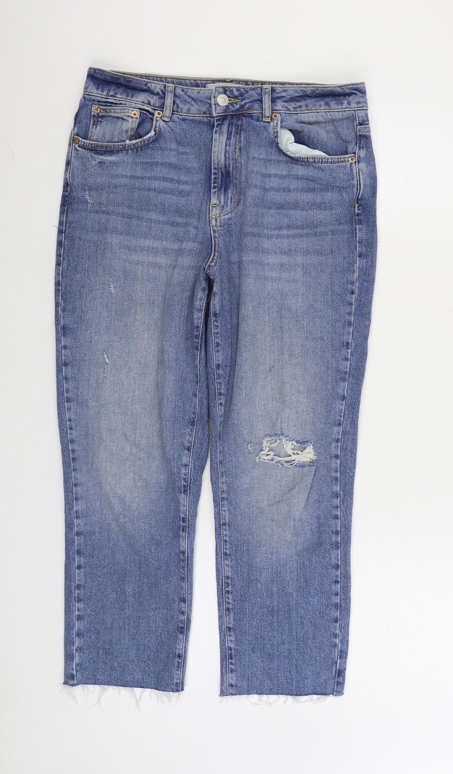 New Look Womens Blue Cotton Cropped Jeans Size 12 L23 in Regular Zip