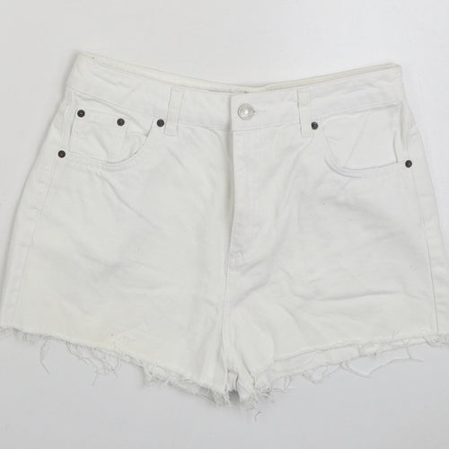 Topshop Womens White Cotton Hot Pants Shorts Size 12 Regular Zip