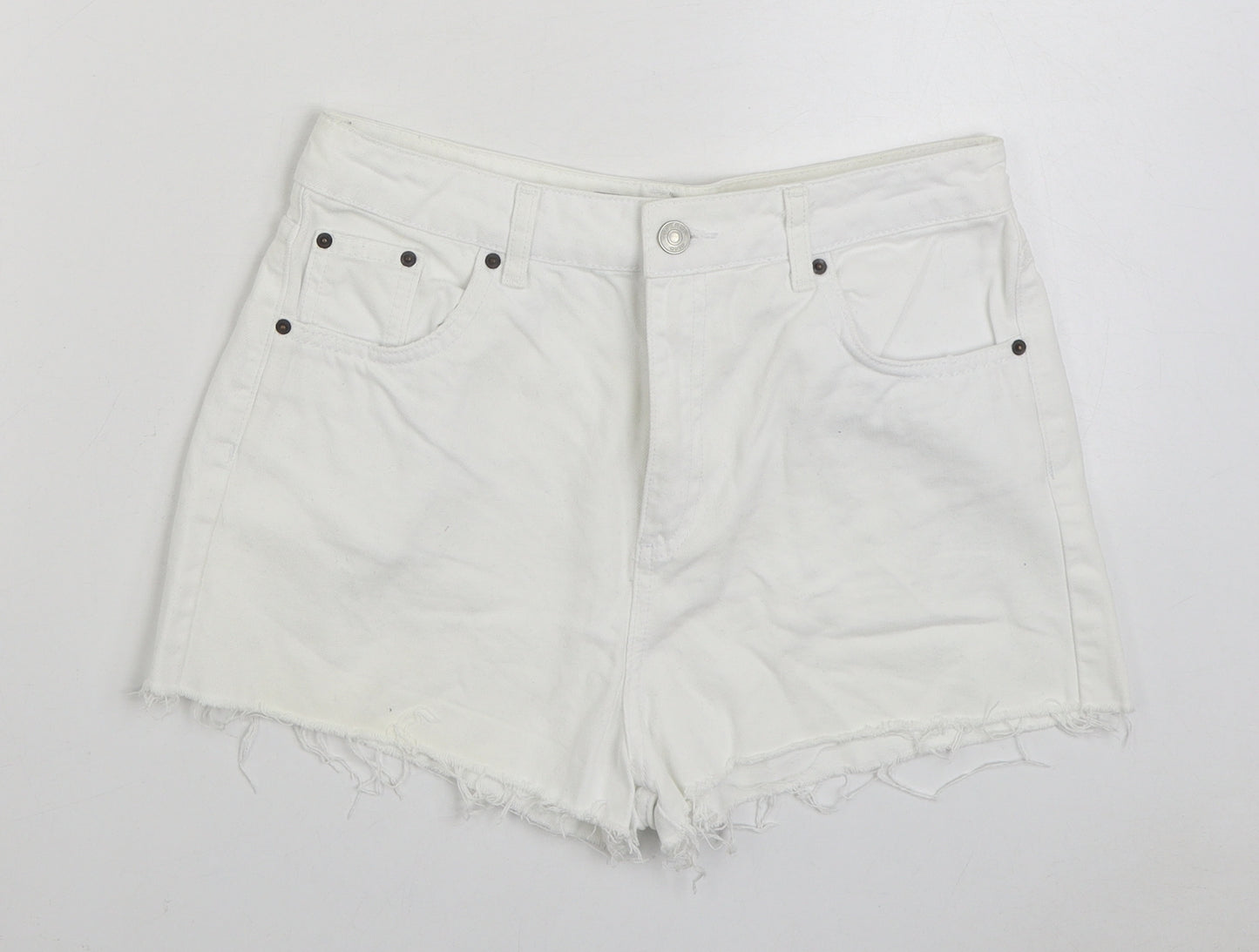 Topshop Womens White Cotton Hot Pants Shorts Size 12 Regular Zip