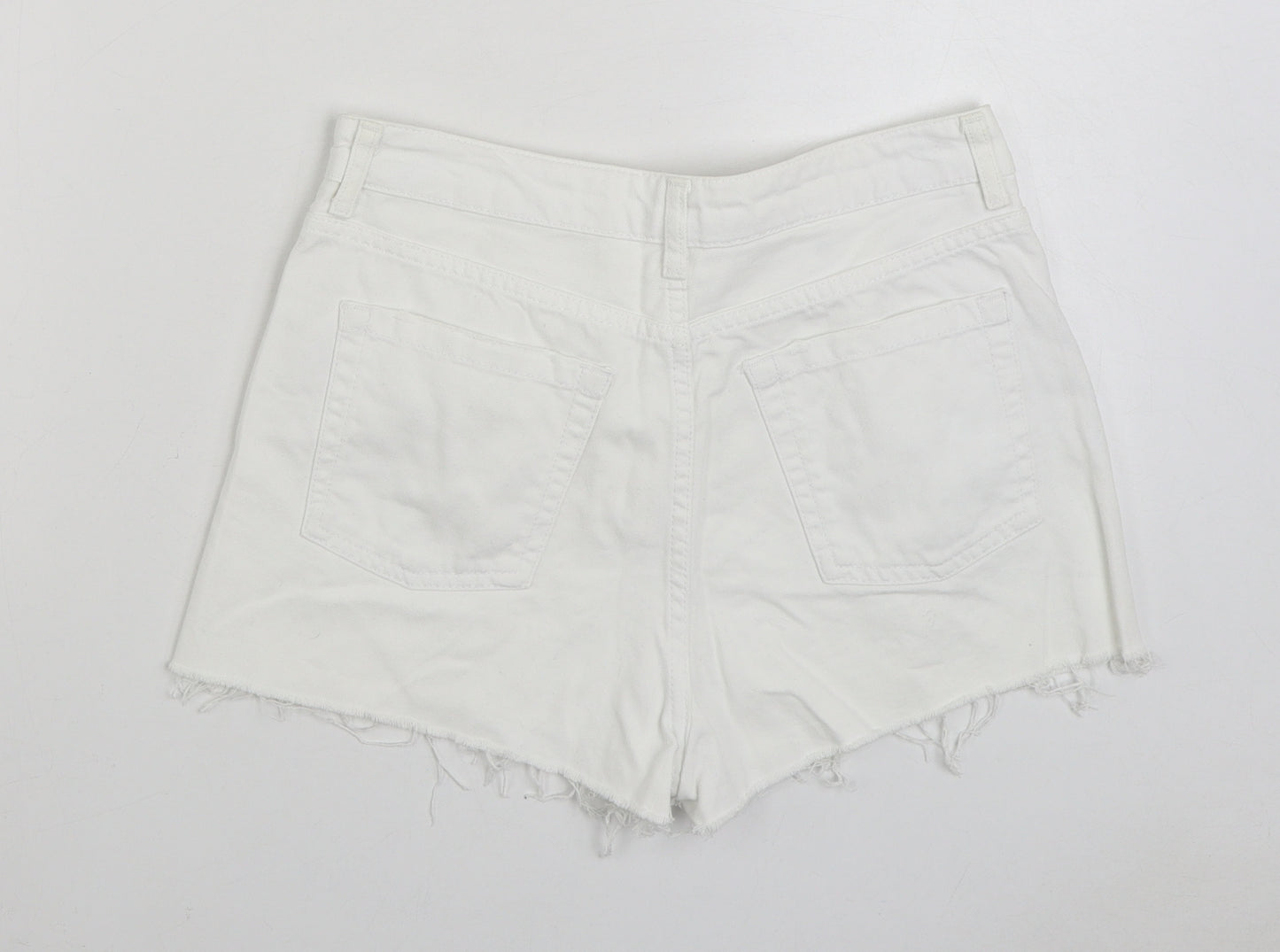 Topshop Womens White Cotton Hot Pants Shorts Size 12 Regular Zip