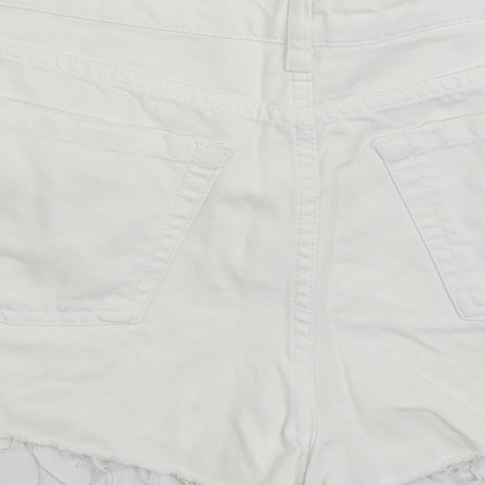 Topshop Womens White Cotton Hot Pants Shorts Size 12 Regular Zip