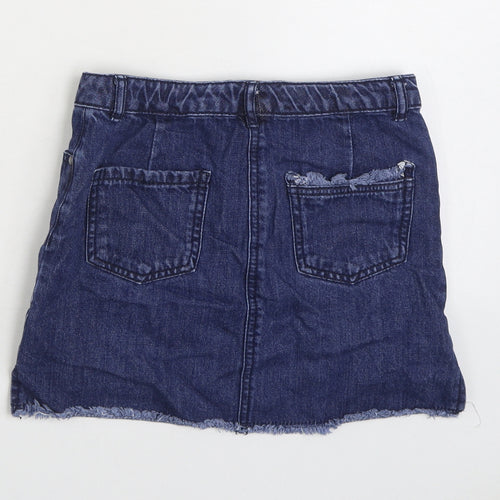 NEXT Girls Blue 100% Cotton Mini Skirt Size 10 Years Regular Zip