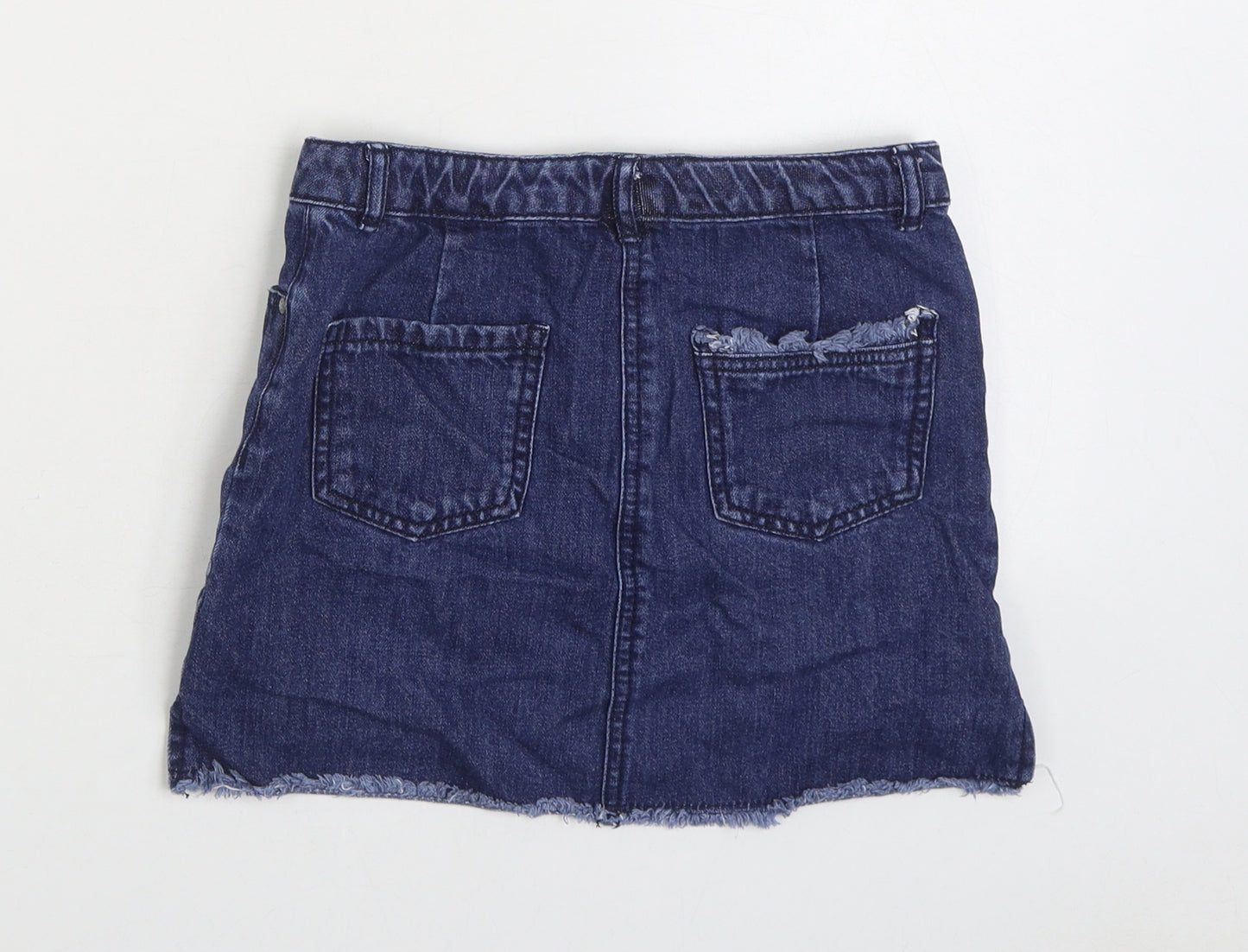 NEXT Girls Blue 100% Cotton Mini Skirt Size 10 Years Regular Zip
