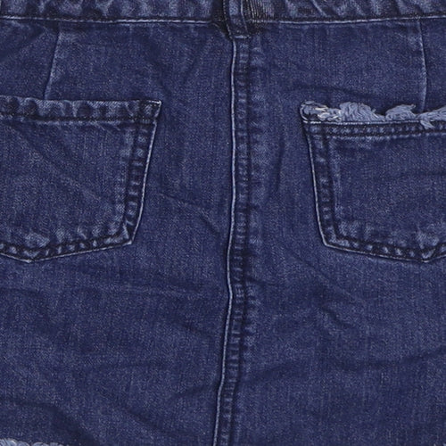 NEXT Girls Blue 100% Cotton Mini Skirt Size 10 Years Regular Zip