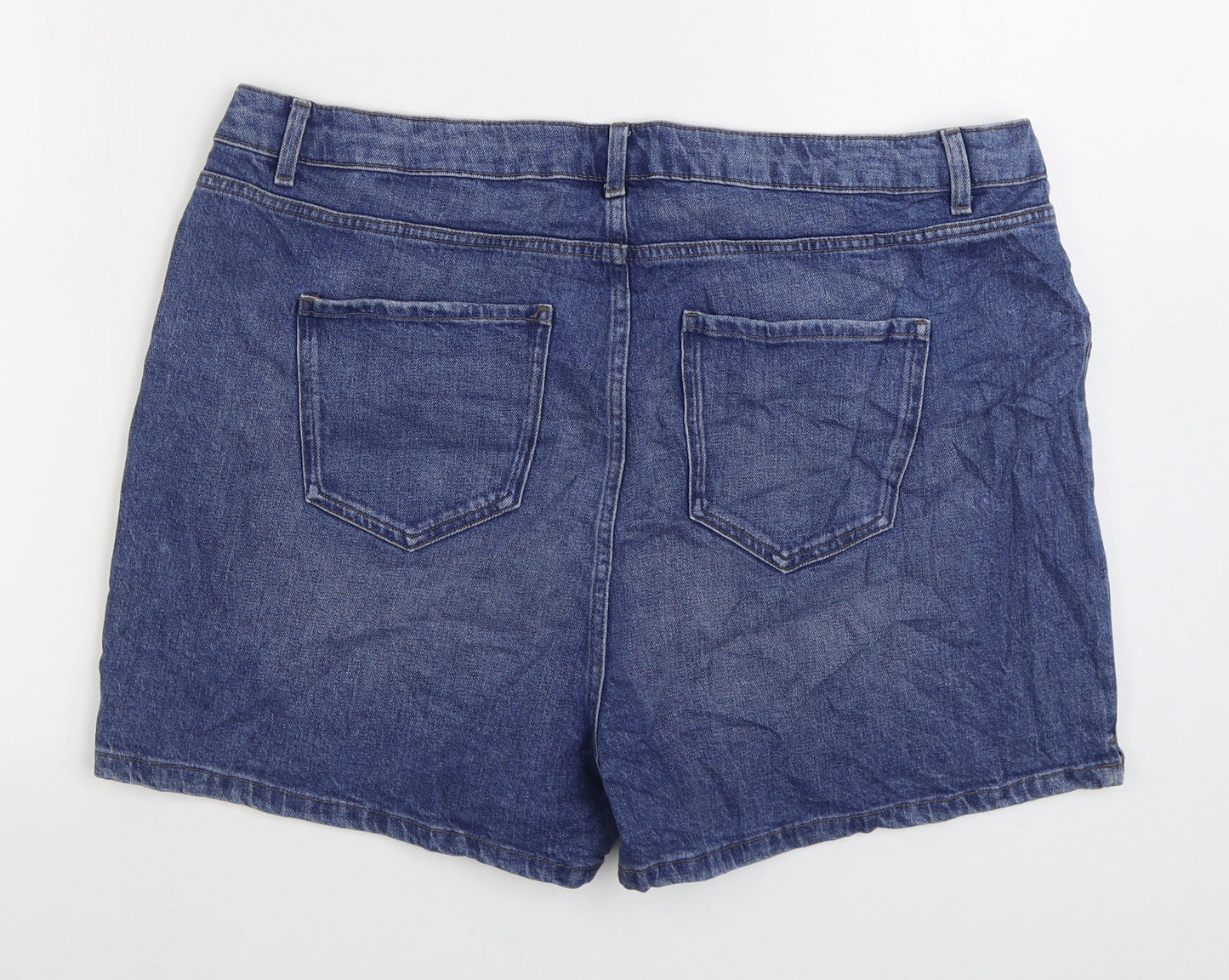 Marks and Spencer Womens Blue Cotton Mom Shorts Size 22 Regular Zip