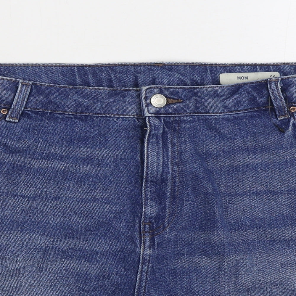 Marks and Spencer Womens Blue Cotton Mom Shorts Size 22 Regular Zip