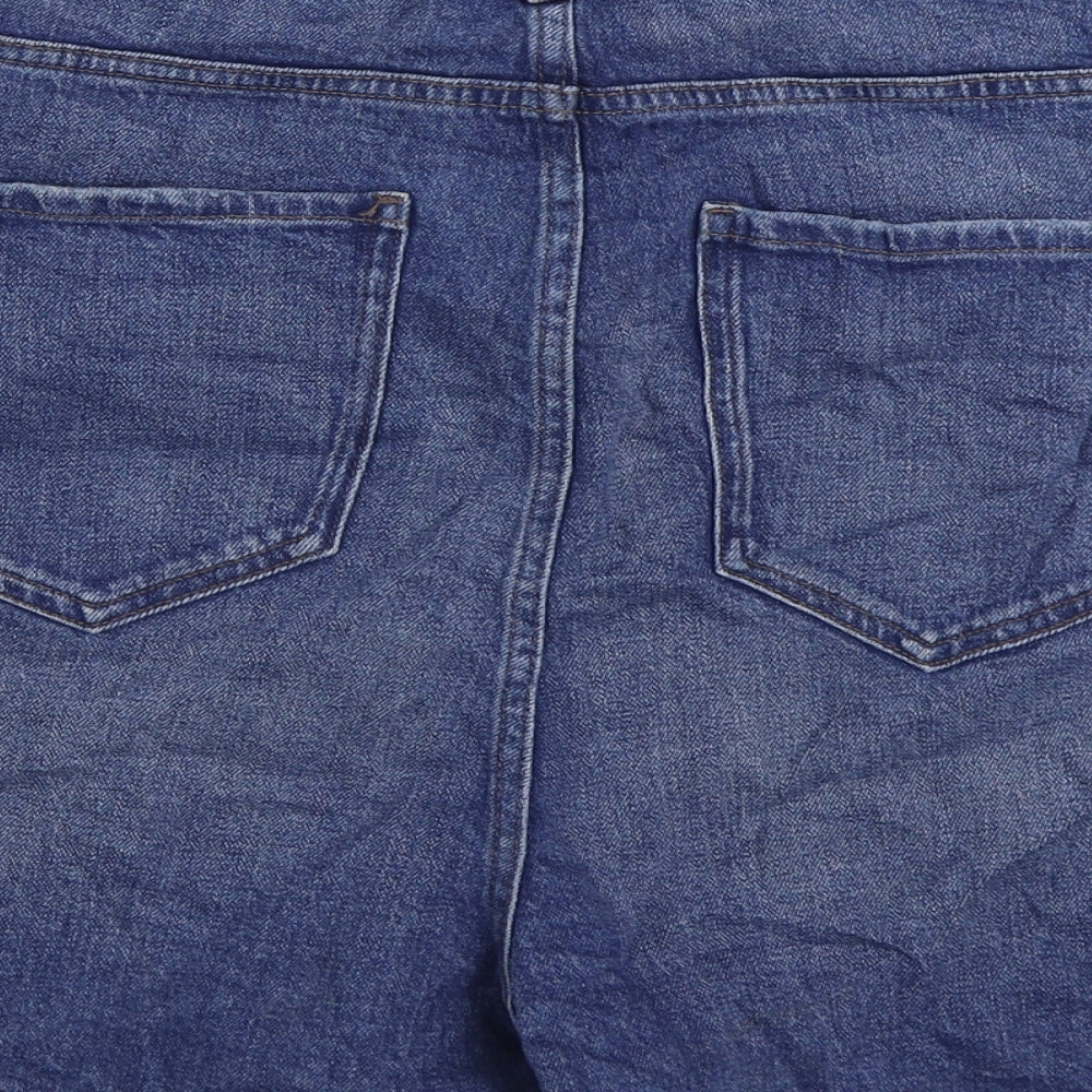 Marks and Spencer Womens Blue Cotton Mom Shorts Size 22 Regular Zip