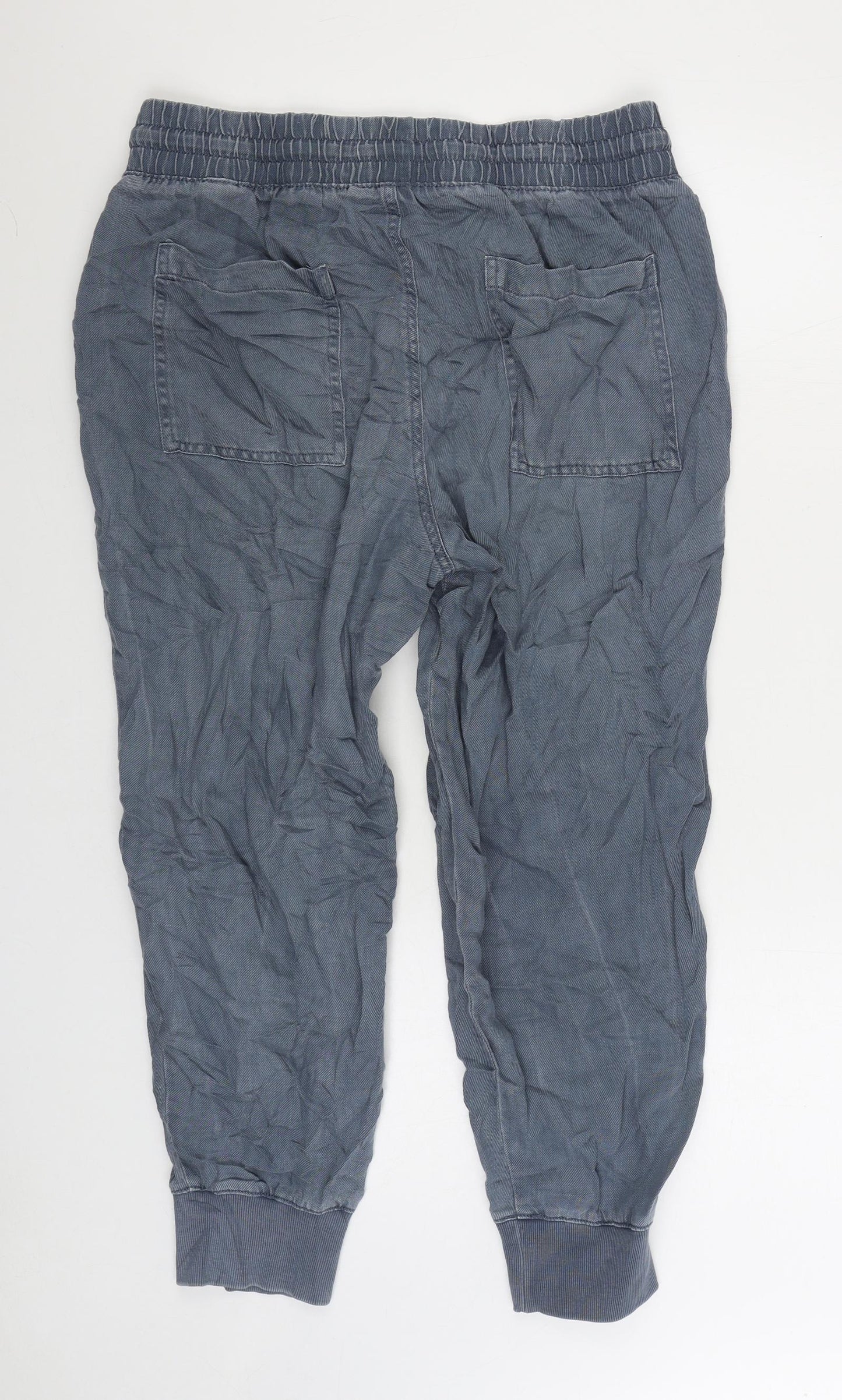 Marks and Spencer Womens Blue Lyocell Jogger Trousers Size 16 L28 in Regular Drawstring
