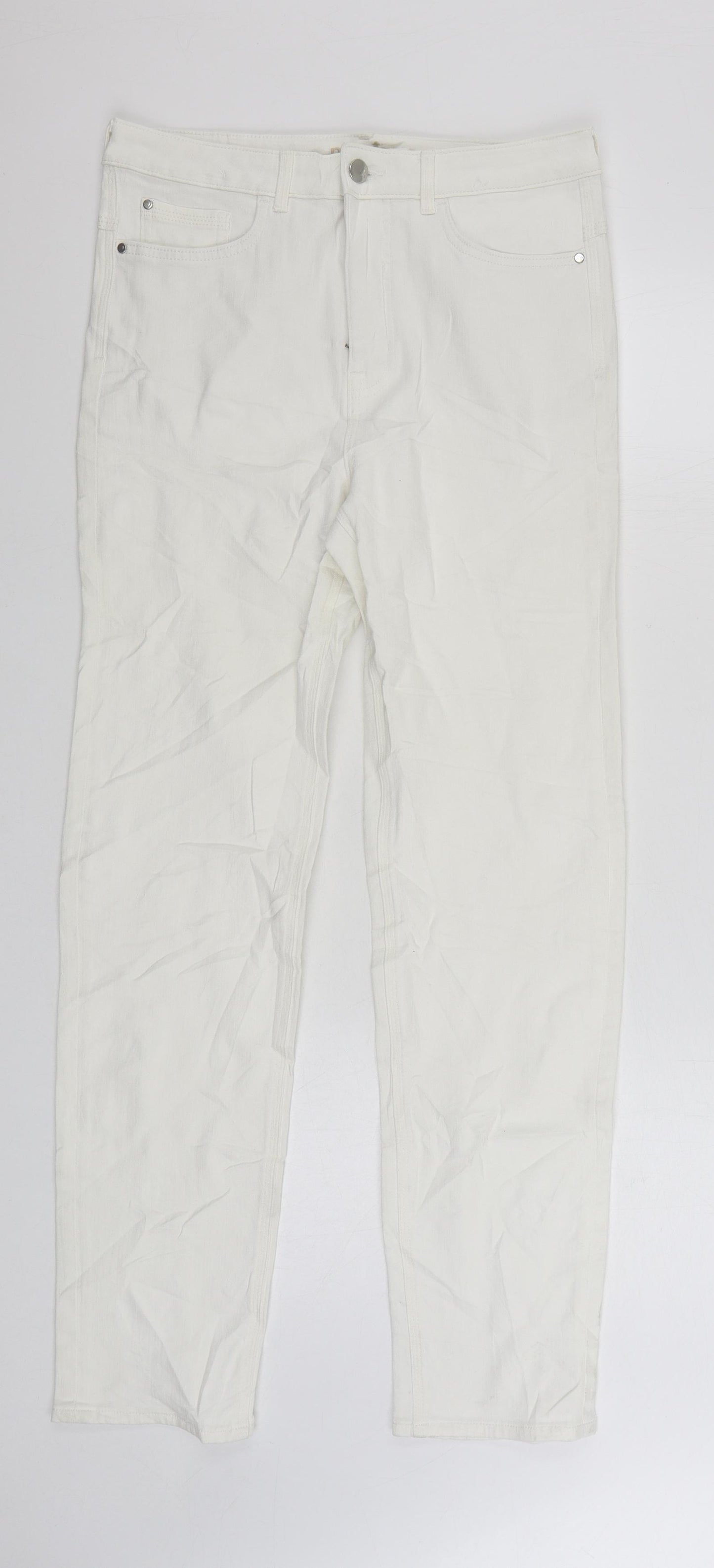 Marks and Spencer Womens White Cotton Straight Jeans Size 12 L30 in Regular Zip