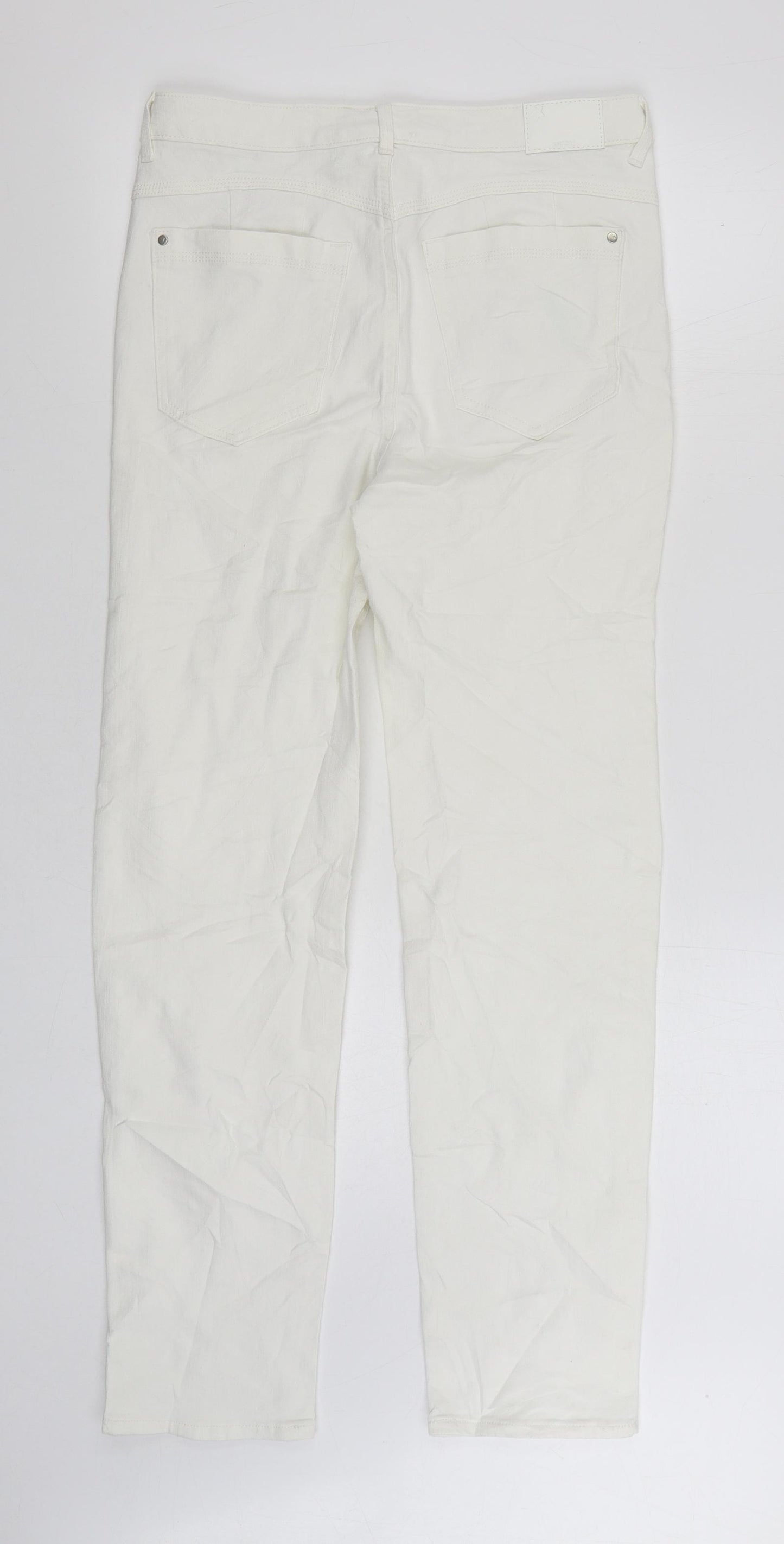 Marks and Spencer Womens White Cotton Straight Jeans Size 12 L30 in Regular Zip