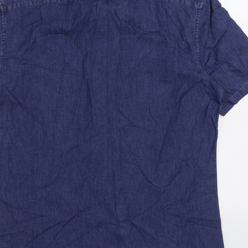 Marks and Spencer Mens Blue Cotton Button-Up Size S Collared Button