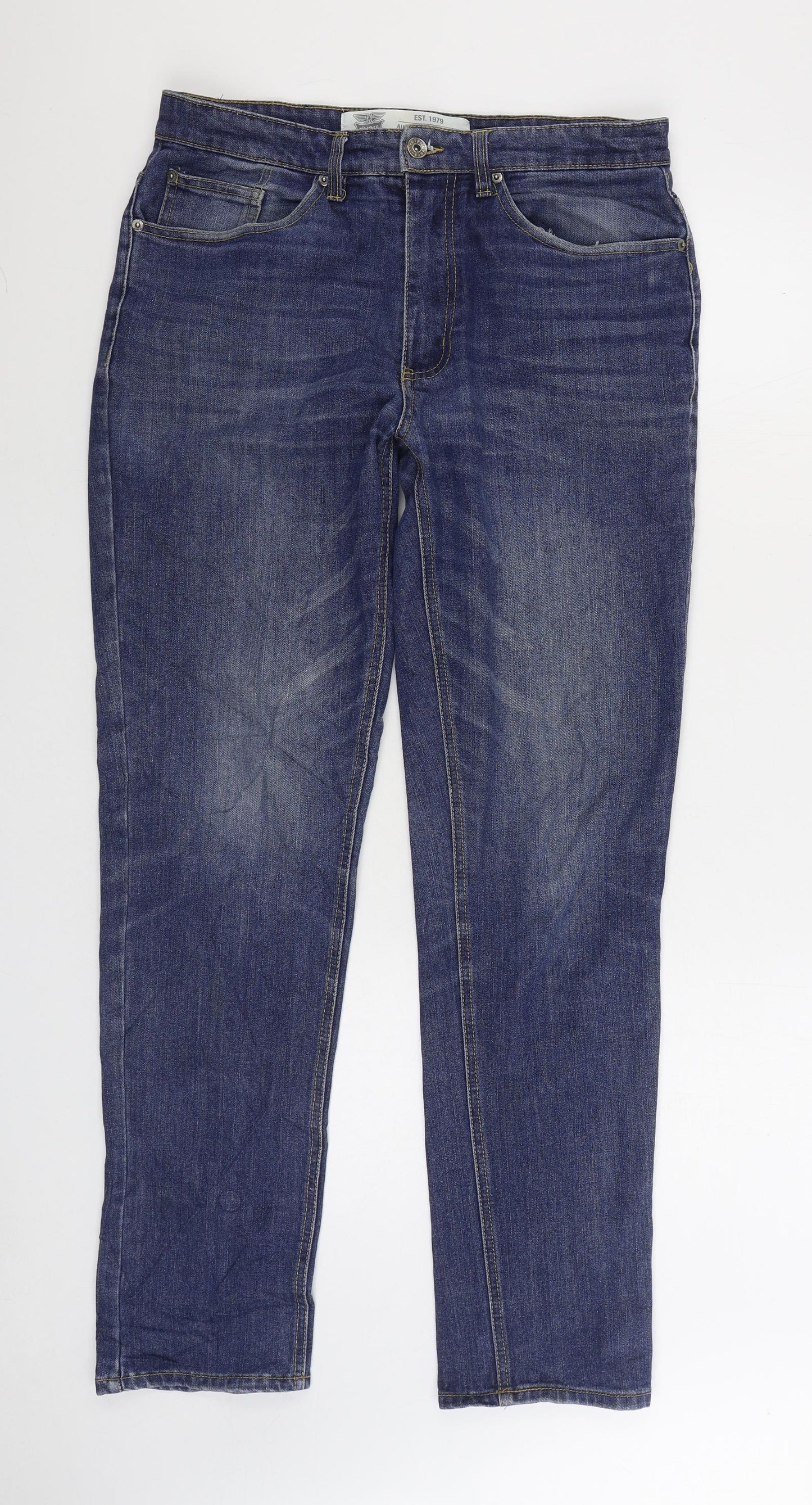 Rivers Mens Blue Cotton Straight Jeans Size 34 in L32 in Regular Zip
