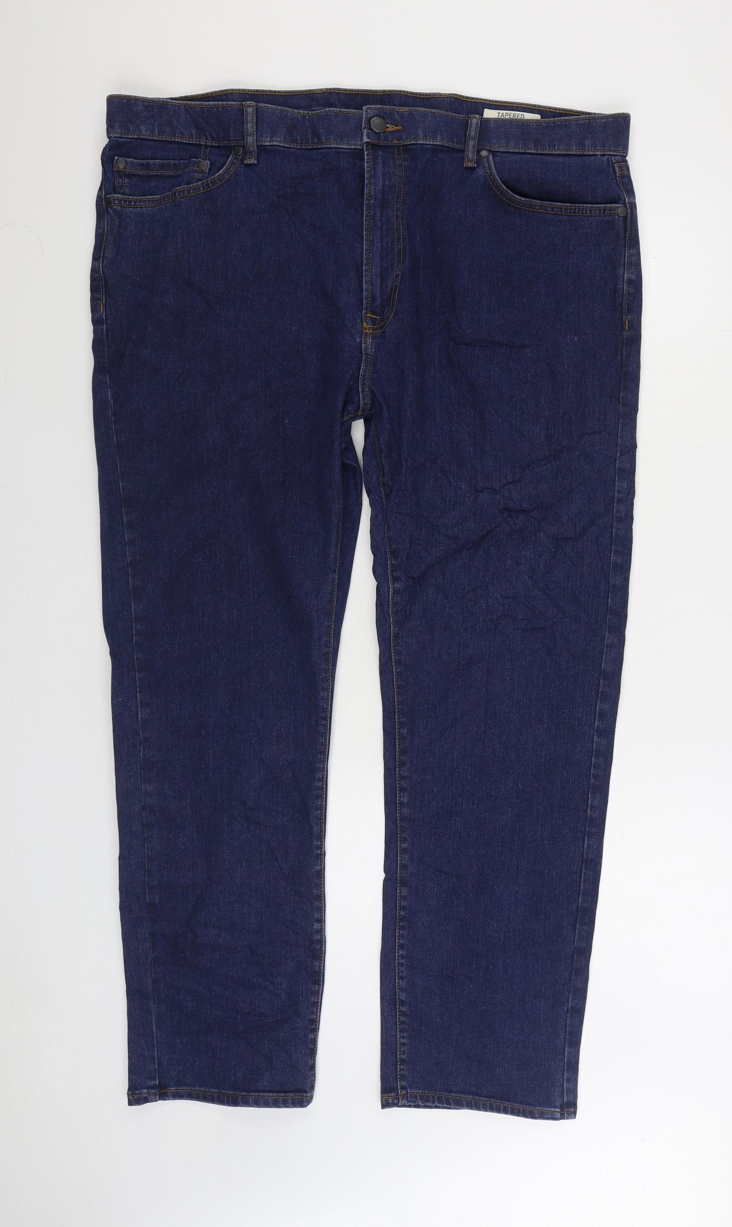 Marks and Spencer Mens Blue Cotton Straight Jeans Size 42 in L29 in Regular Zip